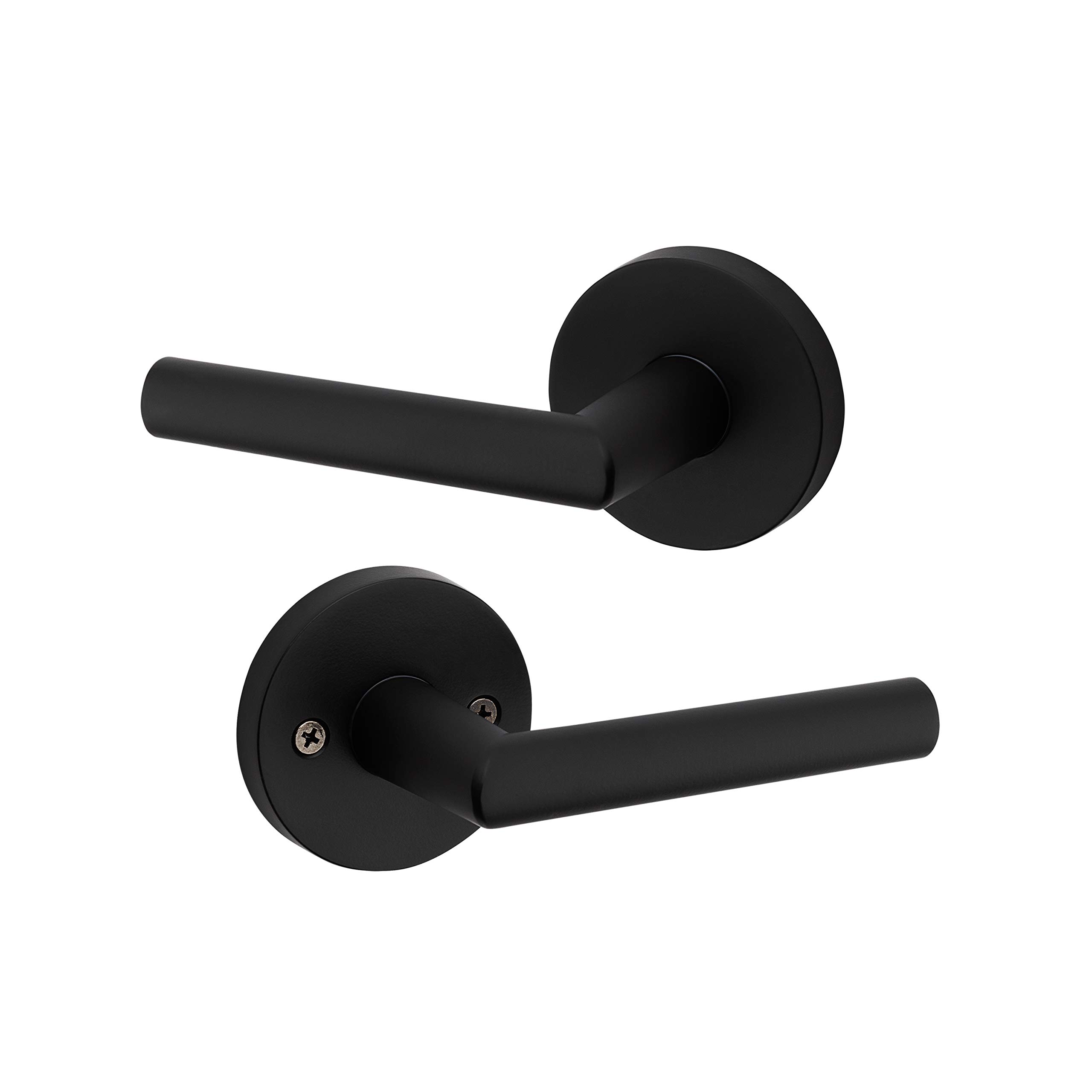 Kwikset 91540-030 Milan Modern Slim Round Door Handle Lever - Contemporary Iron Black Finish for Home, Hallway, Closet & Interior Doors | Perfect for Bedrooms, Bathrooms & Office Spaces