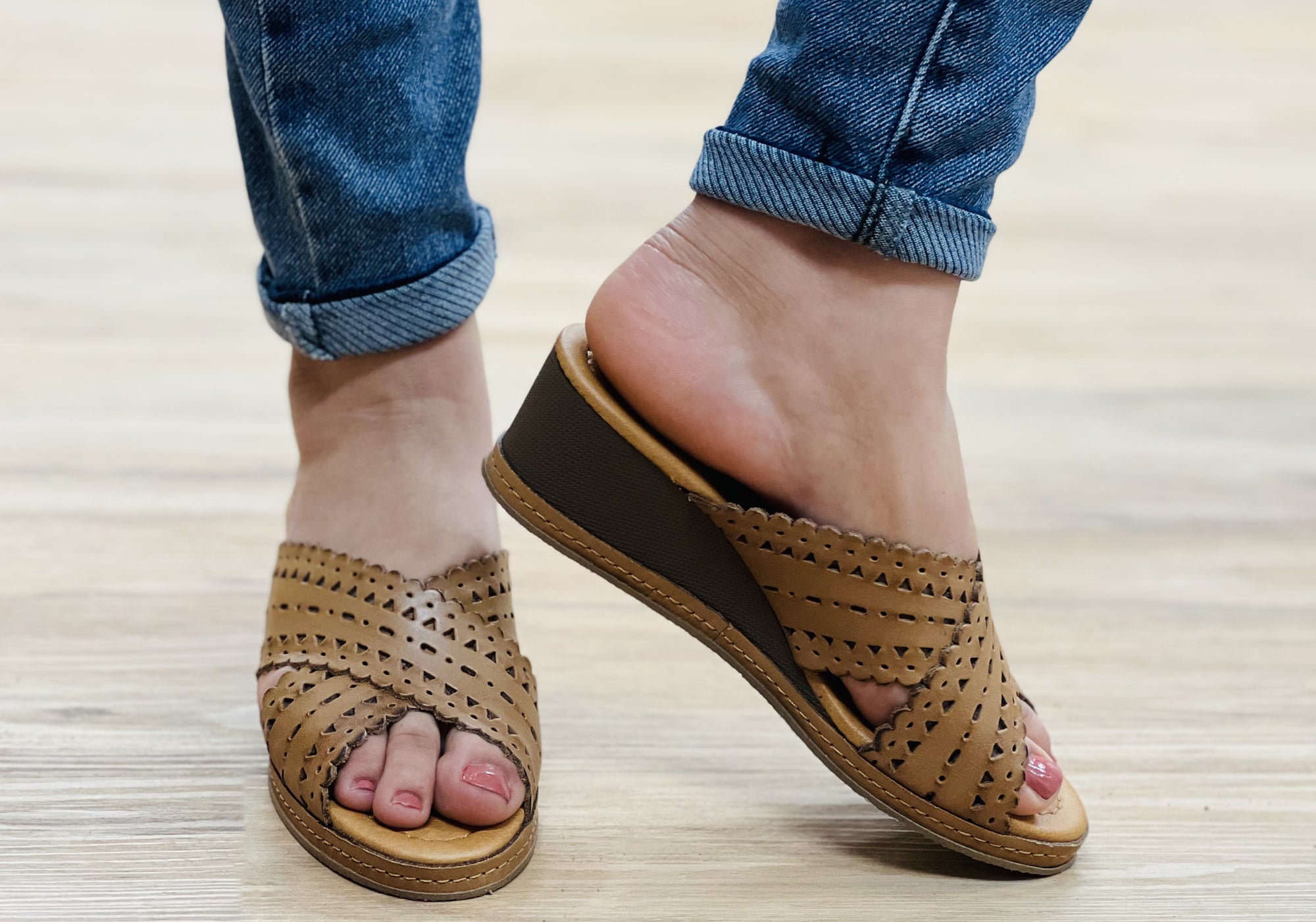 New Tory Women's Leather Wedge Slides Sandals - Comfortable Summer Casual Shoes for Women - Perfect for Beach, Vacation & Everyday Wear