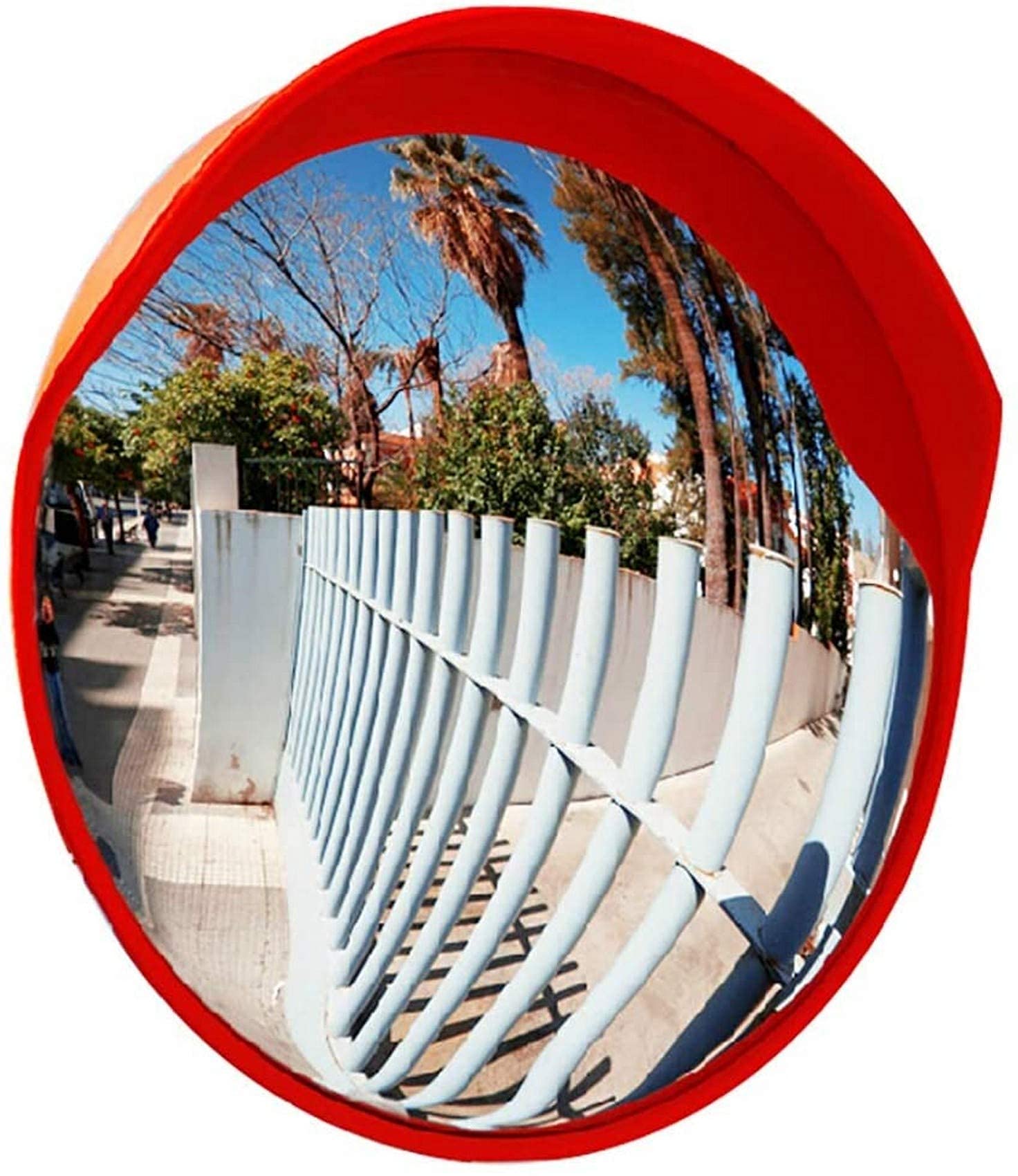 FMOGE 80cm Outdoor Convex Mirror - Wide Angle Traffic Mirror for Driveways, Parking Lots, and Blind Spots - Anti-Theft Security Mirror (Mounted on The Column) - Ideal for Home, Business, and Warehouse Safety