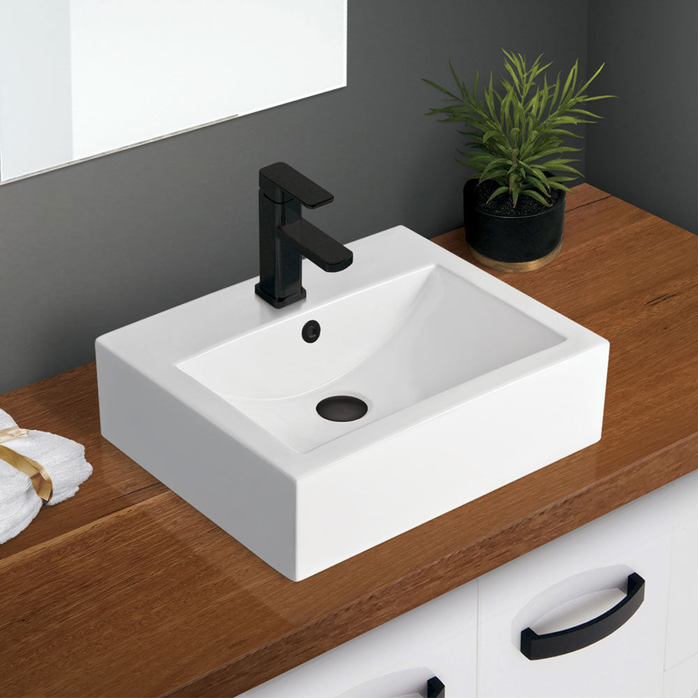Fienza RB7033 Willow 1 Tap Hole Above Counter Bathroom Sink, Gloss White - Perfect for Modern Vanities and Powder Rooms