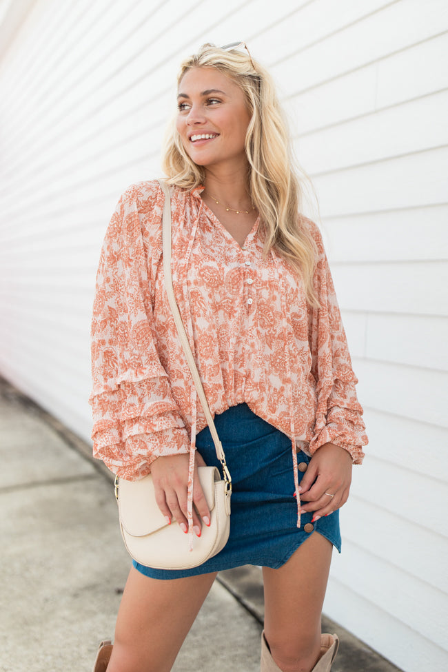 Outlook On Life Rust Multi Printed Boho Blouse - Final Sale | Stylish Bohemian Top for Women, Perfect for Casual Wear, Festivals & Layering