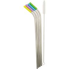 STARFRIT 4 Pack Stainless Steel Bent Tip Reusable Straws - Eco-Friendly Metal Drinking Straws for Smoothies, Iced Coffee & Cocktails - Dishwasher Safe & BPA-Free