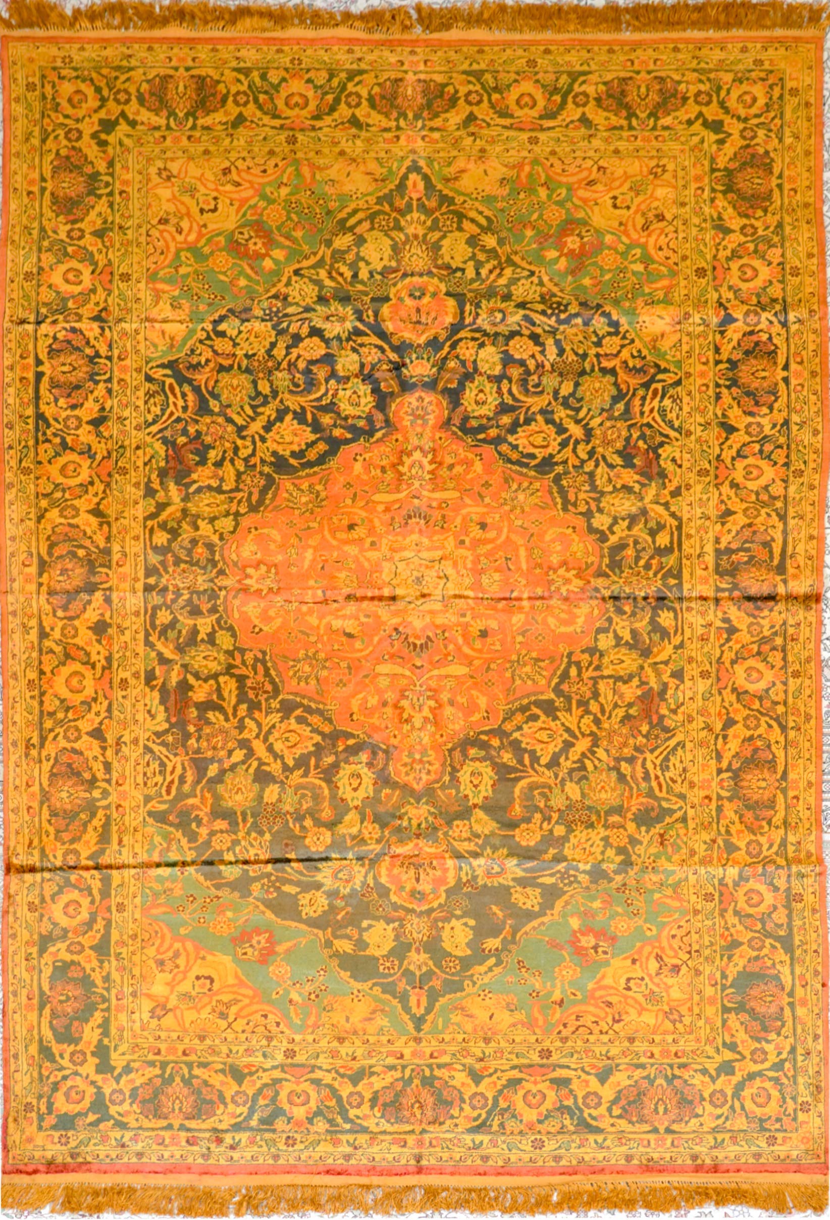 5x8ft Handmade Persian Silk Carpet with Fringes - Floral Oriental Area Rug for Living Room, Bedroom & Office - Gold & Blue Luxury Home Decor - Perfect for Home Staging, Wedding Gifts & Interior Design