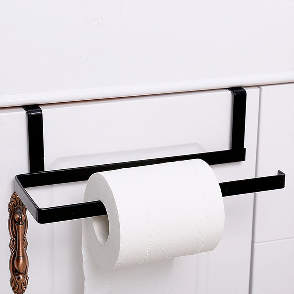 Meltset 2-Pack No Drill Under Cabinet Paper Towel Holder - Over The Door Kitchen Towel Rack for Shelf or Door Mount (Black) | Space-Saving Storage for Kitchen, Bathroom & Pantry Organization