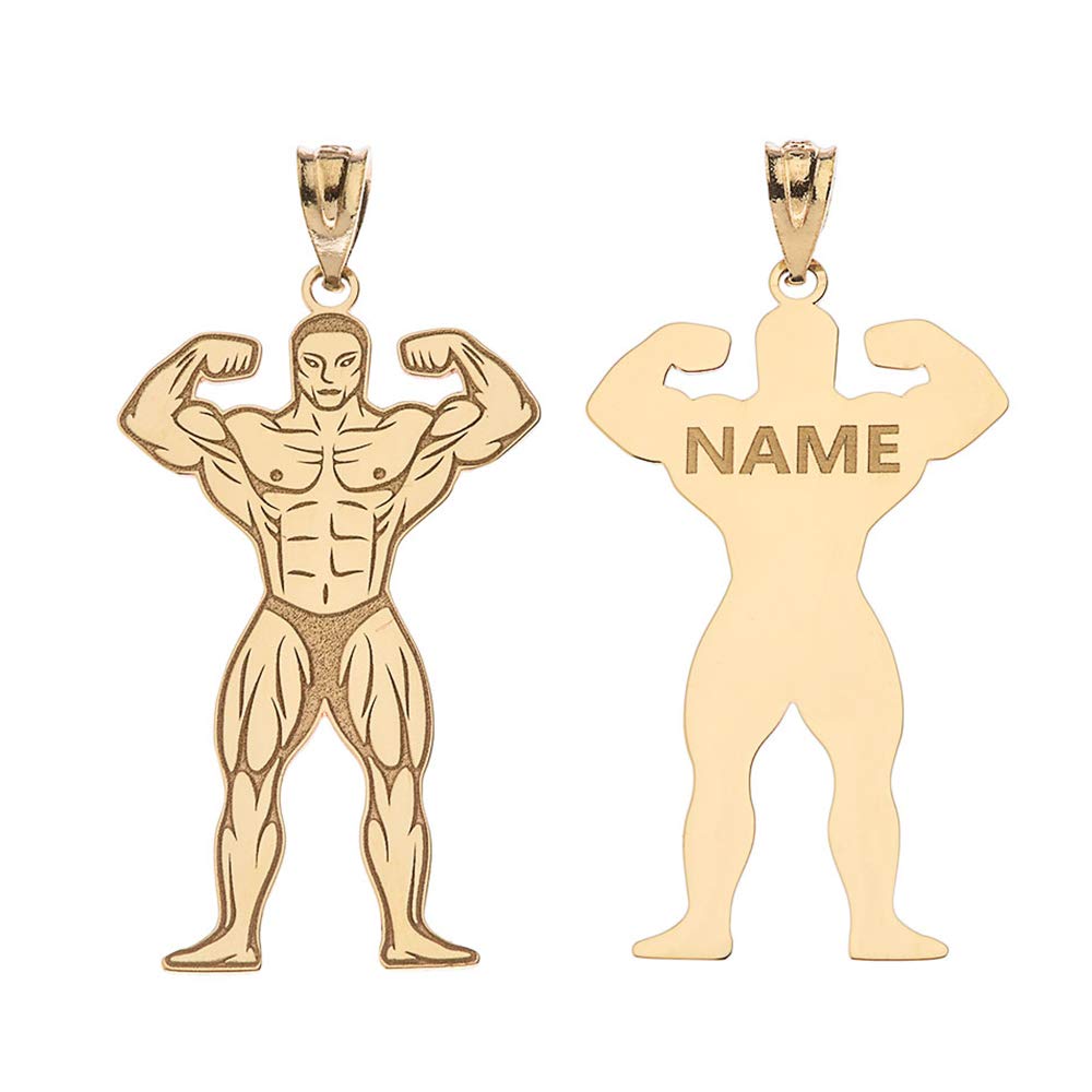 10k Gold Custom Bodybuilding Muscle Man Pendant - Personalized with Your Name | Sports Jewelry Gift for Athletes & Gym Enthusiasts | Perfect for Workouts, Competitions & Bodybuilding Events