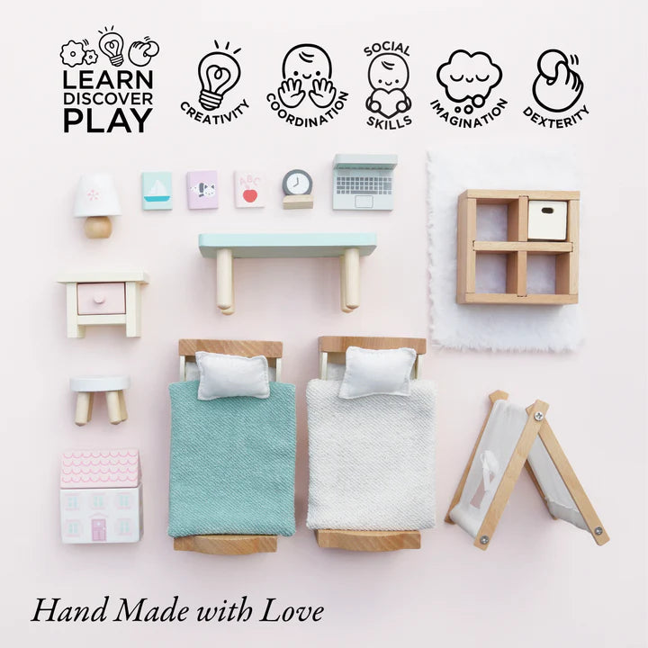 Wooden Dollhouse for Kids - Miniature Bedroom Furniture Set - Perfect for Pretend Play & Room Decor