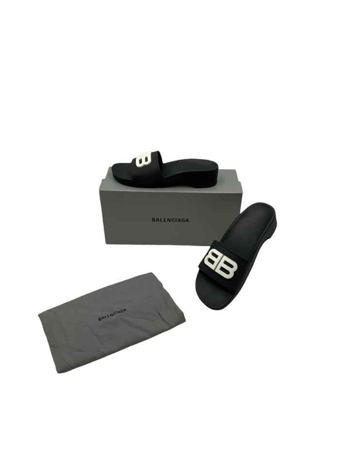 Balenciaga Women's Pool BB Wedge Slides Sandals - Size 38 (US 8) | Comfortable Designer Wedge Heel Slides for Beach, Pool, and Summer Outfits