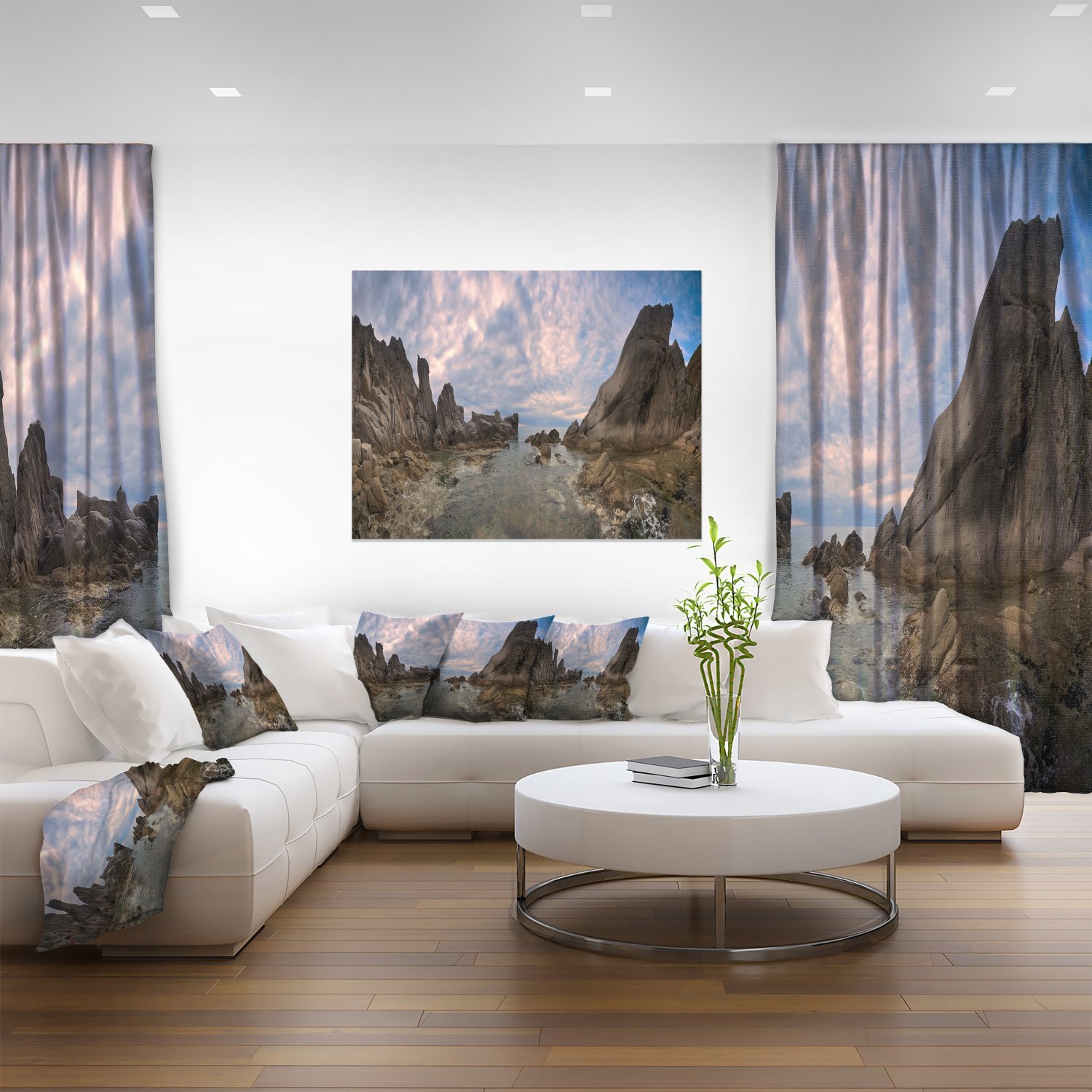 Rocky Beach East Sea Overcast Day Landscape Canvas Art Print - Coastal Wall Decor for Living Room, Bedroom & Office