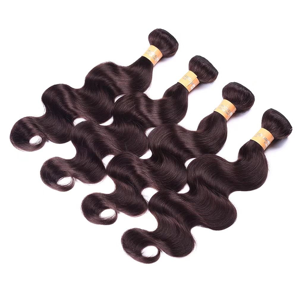 Brazilian Virgin Human Hair Bundles 4Pcs - #2 Dark Brown Body Wave Weft Extensions (18