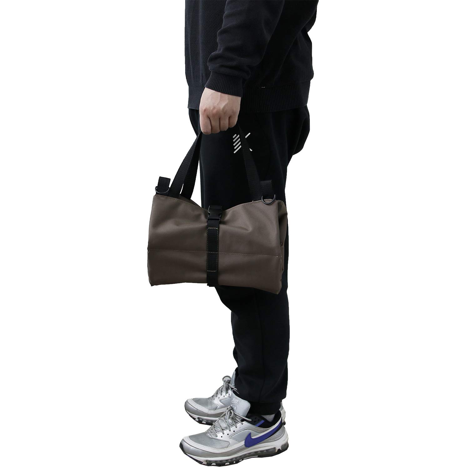 Heavy Duty Canvas Tool Roll Up Bag with 5 Zipper Pockets - Multi-Purpose Wrench Organizer & Hanging Pouch for Electricians, HVAC Mechanics, Carpenters - Portable Tote Carrier Bag (Dark Khaki) | Ideal for Workshop, Garage, Job Site & DIY Projects