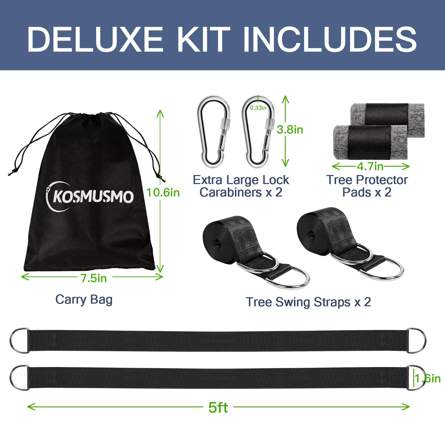KOMUSMO 5ft Heavy Duty Tree Swing Hanging Straps Kit (2-Pack) - 2200 lb Capacity, Portable Camping Hammock Straps with Tree Protector - Perfect for Backyard Swings, Hammock Camping & Outdoor Adventures