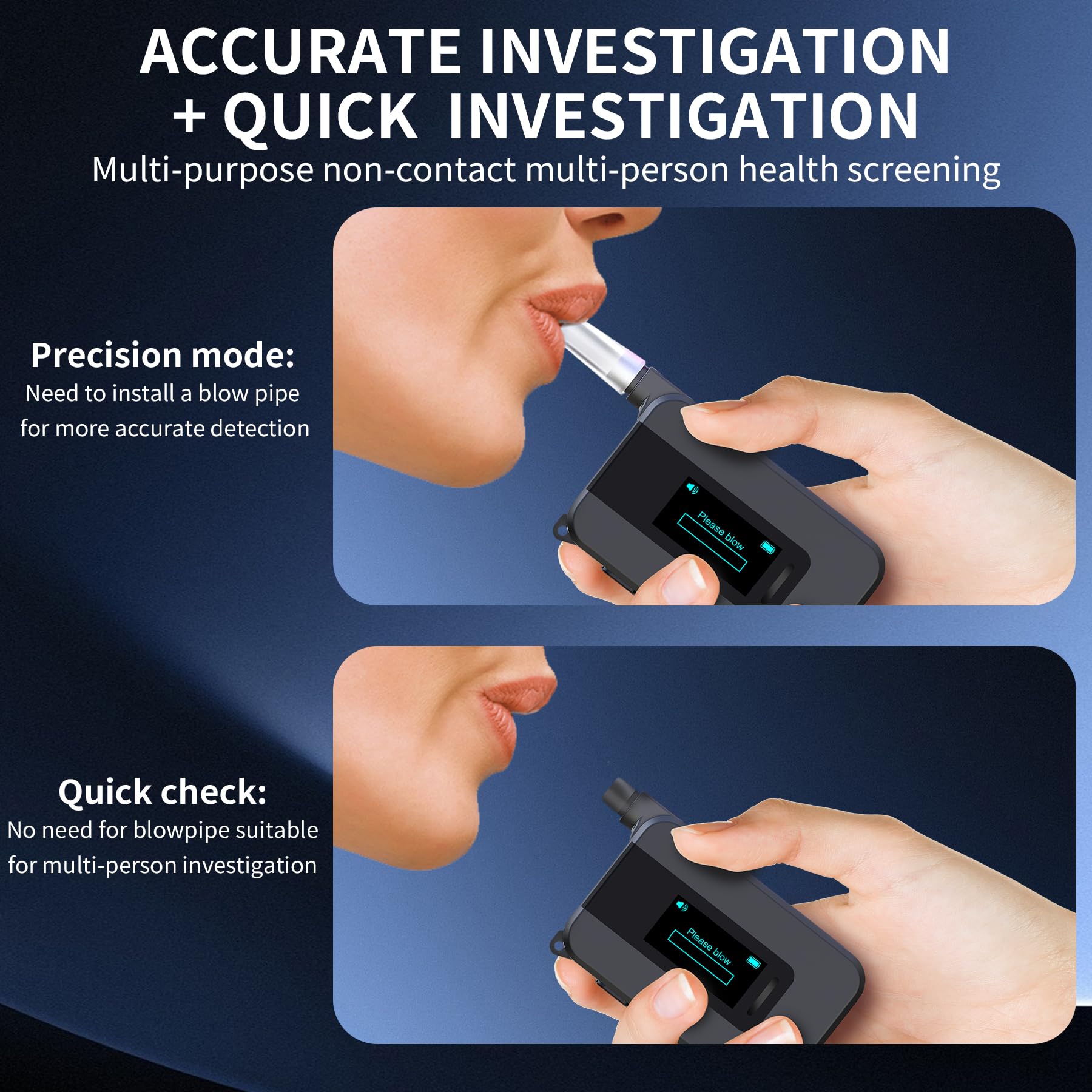 Professional-Grade Digital Breathalyzer with Blue LCD Display - High Accuracy Alcohol Tester for Personal Use, Memory Function & Warning Alerts - Includes 20 Disposable Mouthpieces - Ideal for Home Safety, Workplace Testing & Responsible Drinking Scenarios