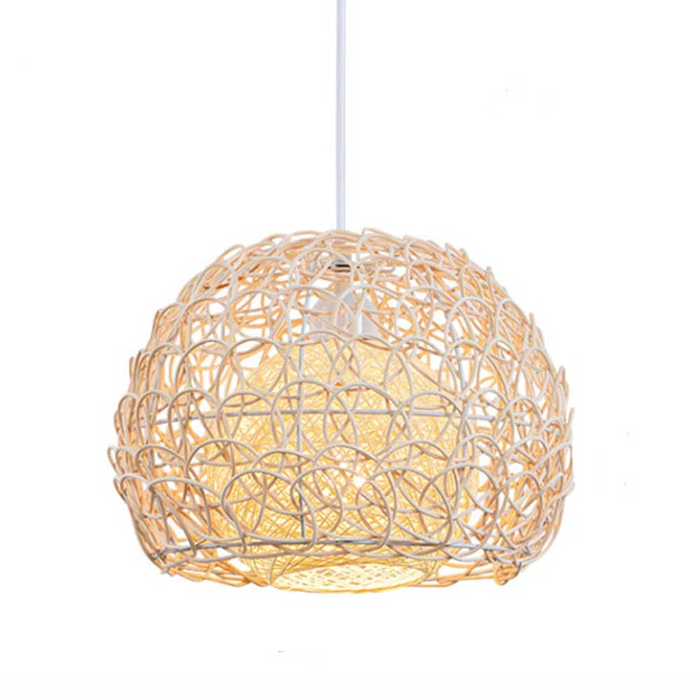 Modern Rattan Ball Pendant Light - Hand Woven Hollow Beige Lamp Shade for Ceiling, Farmhouse Kitchen, Dining Room & Bedroom Lighting | Boho Chic Home Decor, Cozy Ambiance