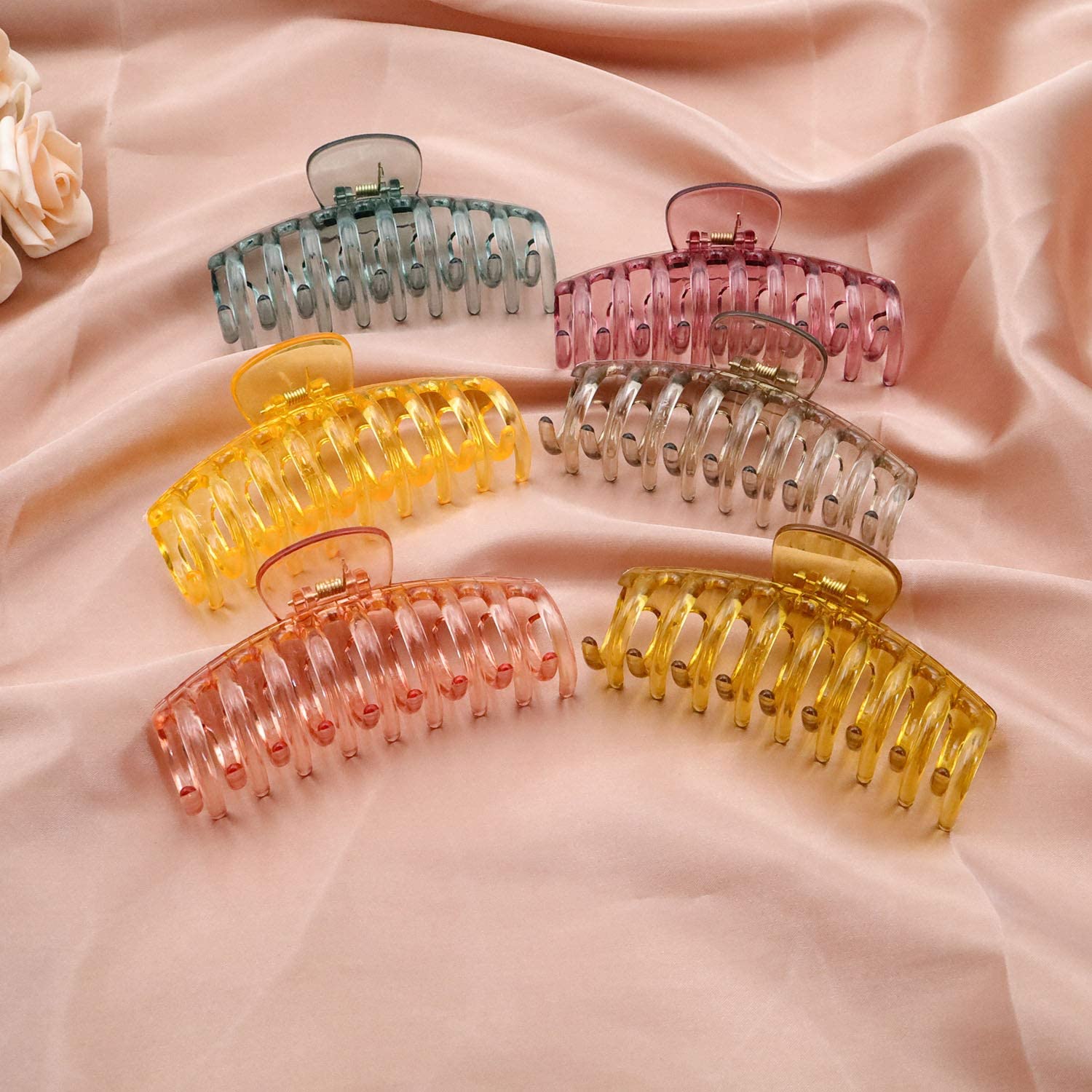 Starvis Large No-Slip Acrylic Frosted Transparent Hair Claw Clips for Women & Girls - Strong Hold for Thin, Fine & Thick Hair (6-Pack, Multicolor) - Perfect for Work, Gym & Everyday Styling