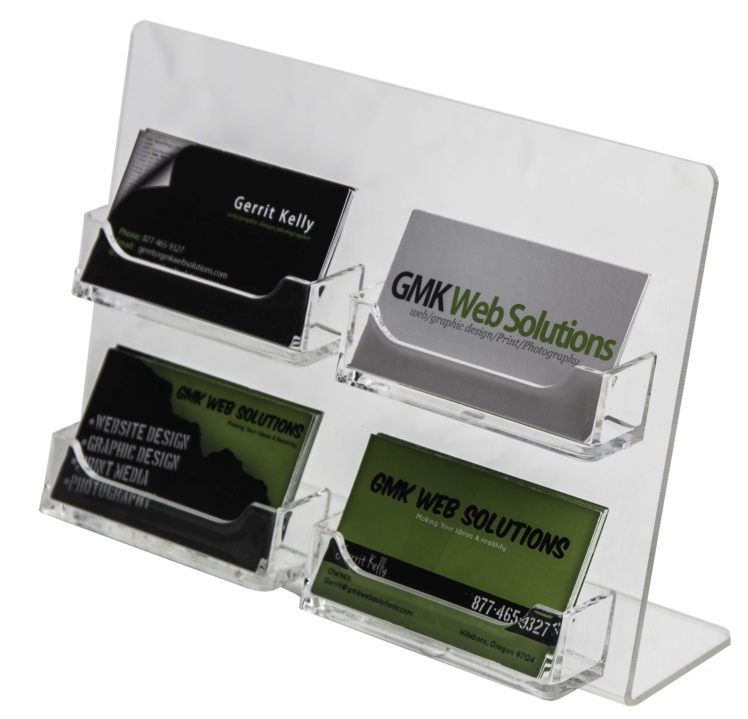 Clear Acrylic Slant Back Business Card Holder for Desk - 4 Pocket Plastic Countertop Organizer (3.5x2 Inches) - Office Desk Accessory for Business Cards Display - Perfect for Reception, Conference Rooms & Professional Workspaces (Single Pack)