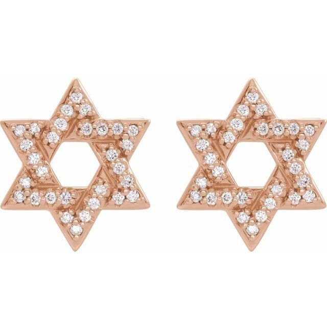 14K Rose Gold, Yellow Gold, White Gold or Platinum 1/8 CTW Diamond Star of David Earrings - Elegant Jewish Jewelry for Hanukkah, Wedding & Special Occasions