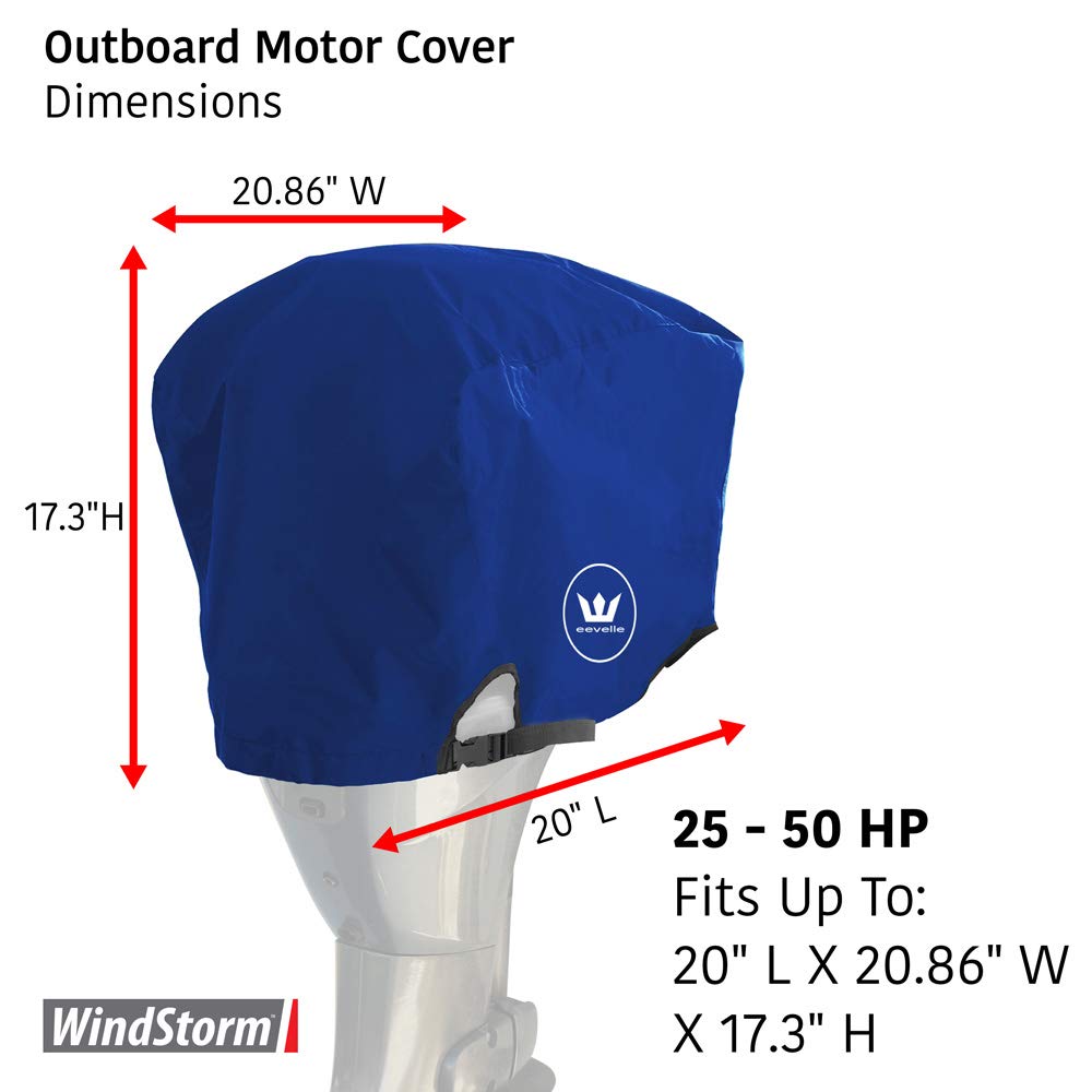 Eevelle Windstorm 600D Polyester Marine Outboard Motor Cover - Heavy Duty Boat Engine Hood for 225-300 HP Motors (Silver) - Waterproof, UV Resistant - Ideal for Boating, Fishing & Marine Protection