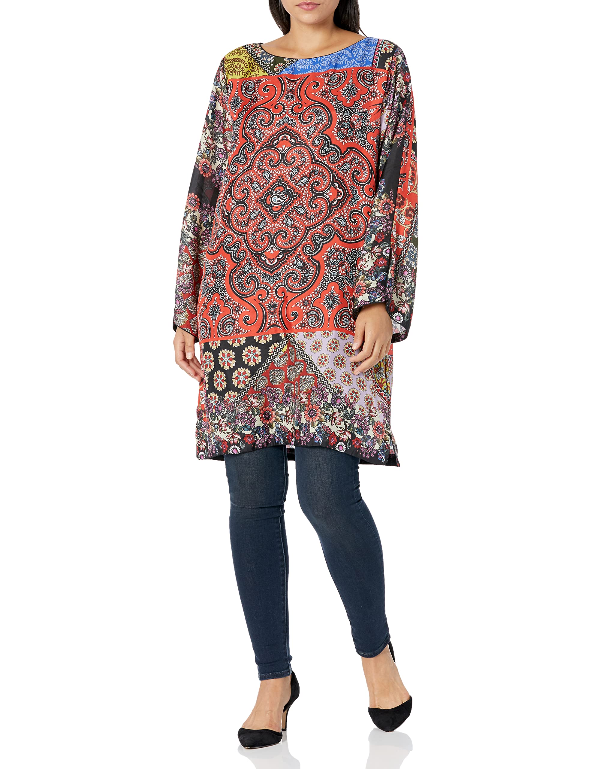 Johnny Was Women's Bohemian Long Sleeve Tunic Top - Flowy Loose Fit Blouse for Casual Wear, Layering & Boho Style Outfits