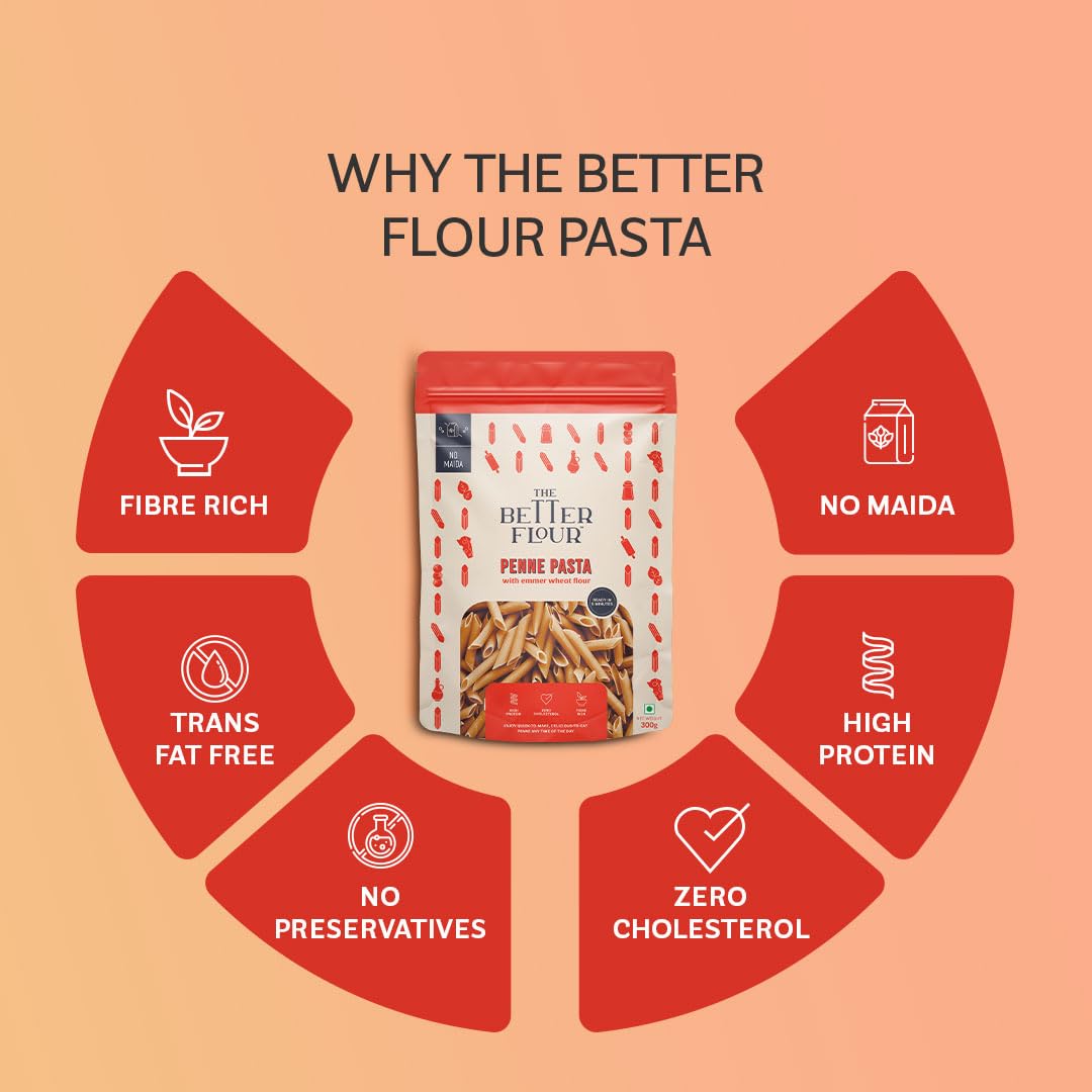 Organic Emmer Wheat Penne Pasta - 300g High Protein (15g) & Fiber (10g) Multigrain Pasta | Vegan, Gluten-Free, No Maida | Healthy Italian Pasta for Weight Loss, Keto & Plant-Based Diets | Perfect for Salads, Soups & Family Dinners