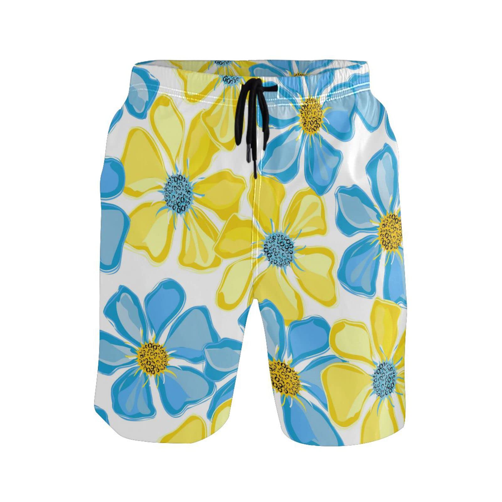 Boccsty Men's Quick Dry Swim Trunks - Abstract Flower & Ukraine Flag Design - Summer Beach Bathing Suits for Swimming, Surfing & Pool Parties