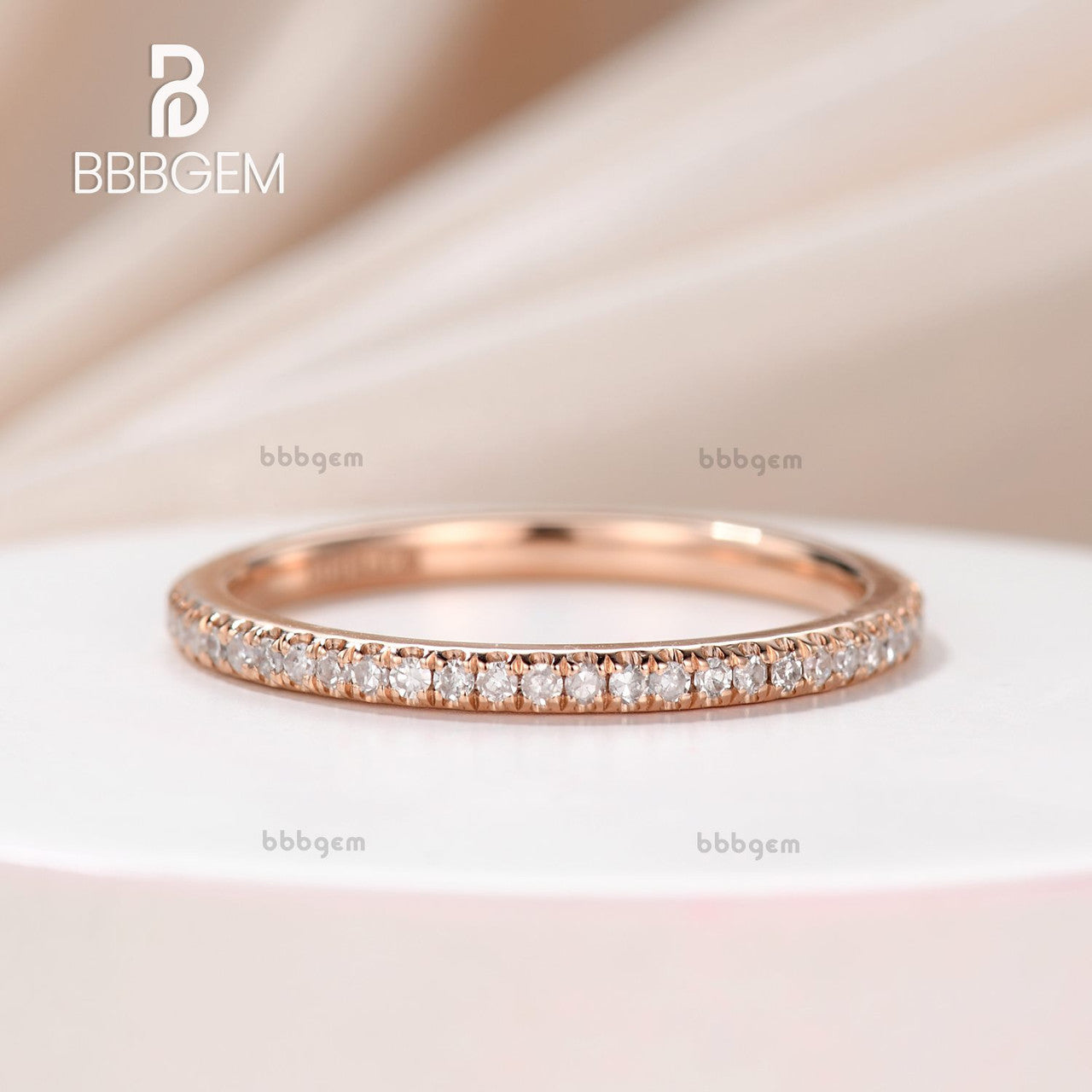 14K Rose Gold Round Diamond Wedding Ring - Micro Pave Thin Eternity Band for Women | Perfect Matching Bridal Set, Anniversary Gift & Everyday Luxury Jewelry