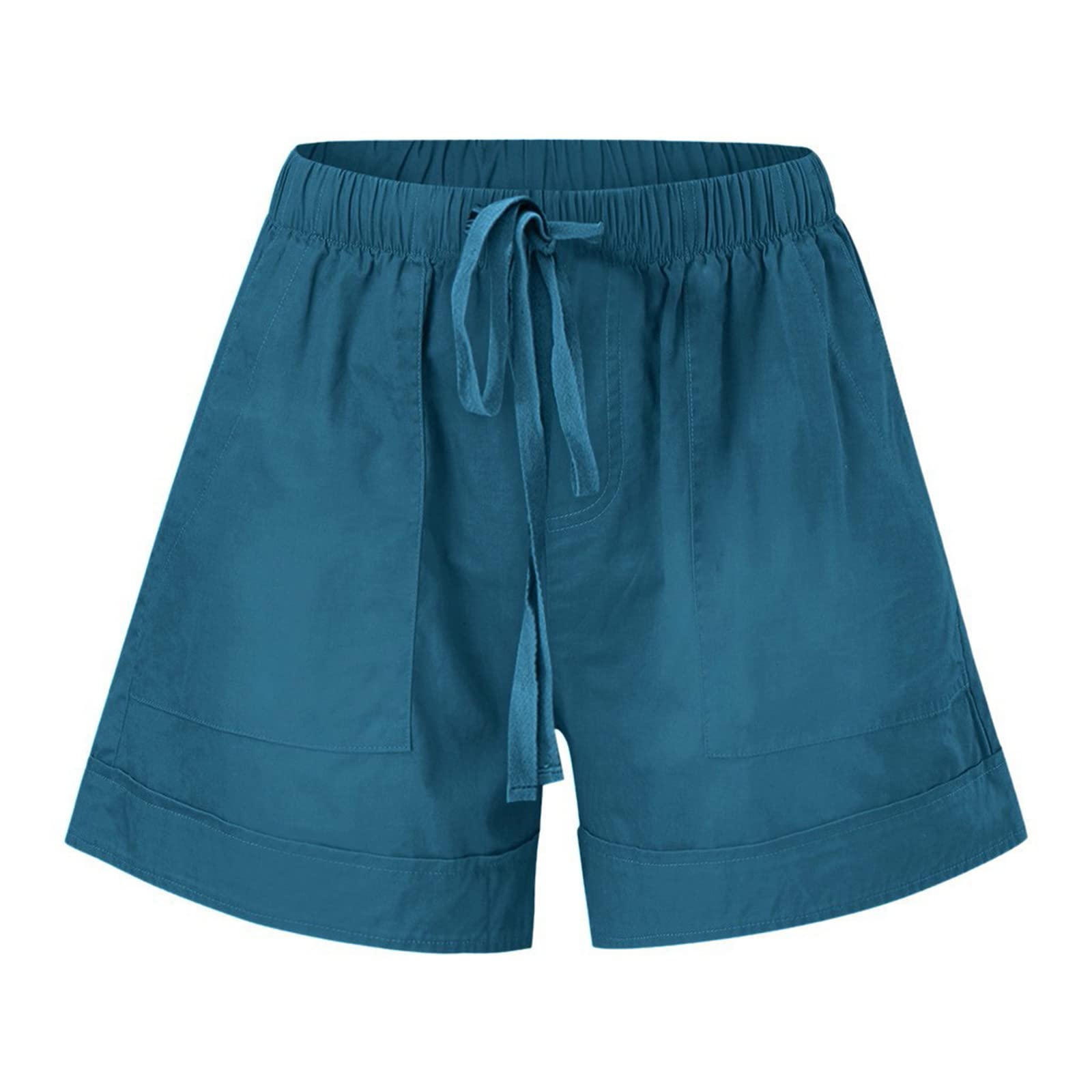 Women's Cotton Shorts with Pockets - Elastic Waist Lounge Shorts for Summer