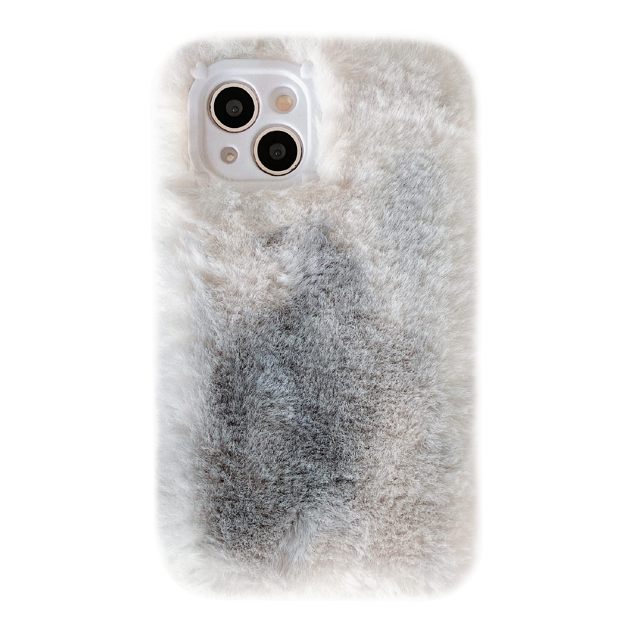 Gradient Color Plush Furry Soft iPhone 12 Case - Winter Warm Cozy Phone Cover with Fluffy Texture (Grey) | Perfect for Cold Weather & Stylish Protection
