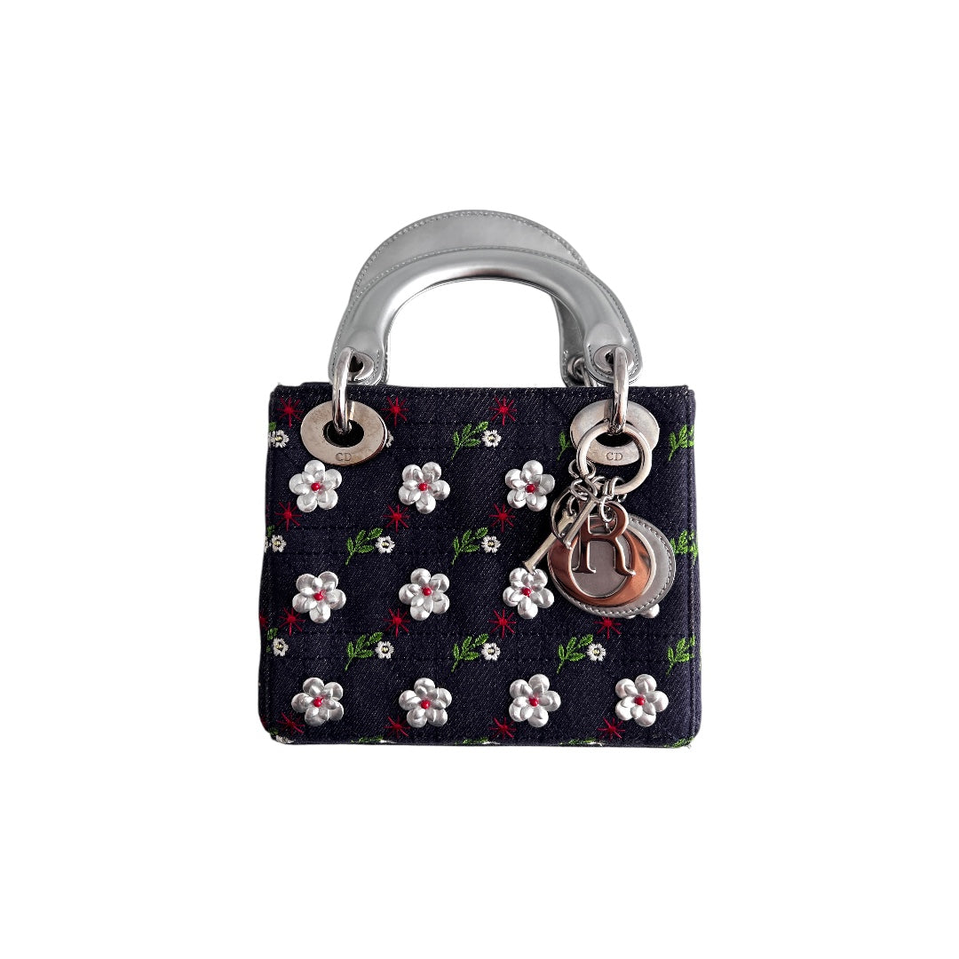 Dior Mini Denim Floral Lady Dior Bag - Luxury Designer Crossbody Handbag for Women | Perfect for Parties, Weddings & Everyday Elegance