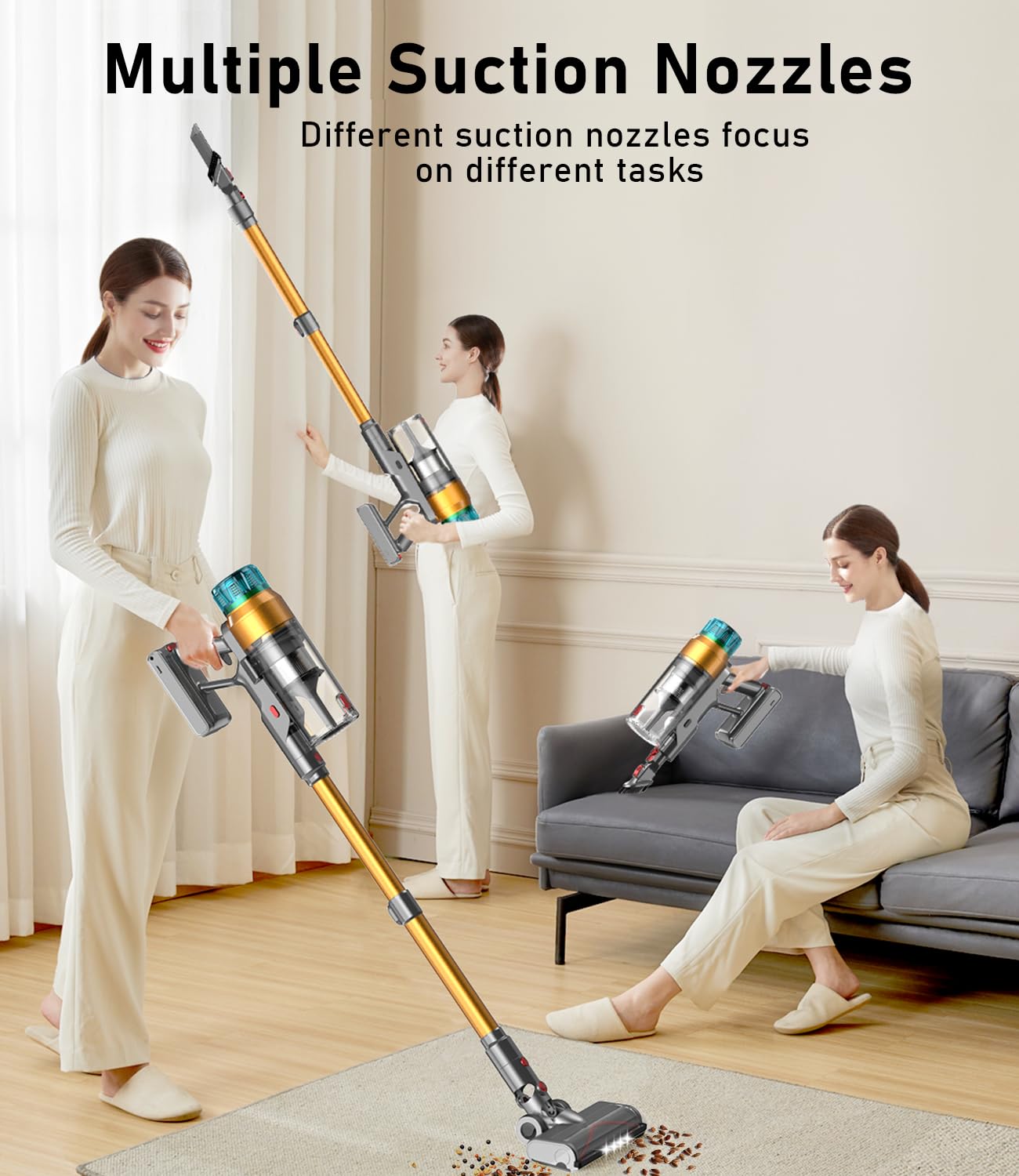 600W 55Kpa Cordless Stick Vacuum Cleaner - Up to 55 Mins Runtime, Rechargeable with Wall Mount & OLED Screen - Powerful Suction for Pet Hair, Hardwood Floors, Carpets & Car Cleaning - Lightweight & Anti-Tangle Design for Effortless Home Cleaning