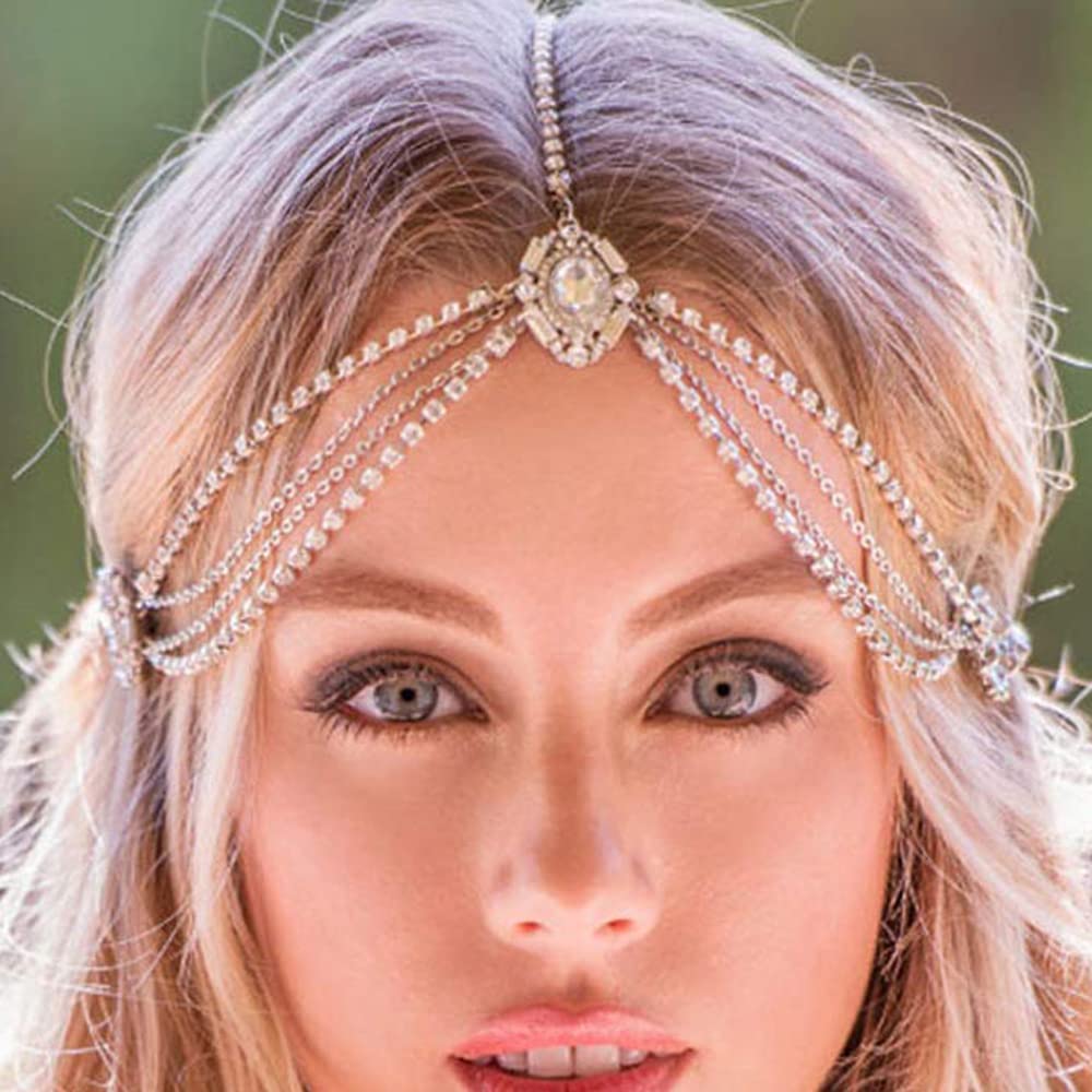 Octwine Women's Bohemian Rose Gold Rhinestone Head Chain Headband – Elegant Bridal Hair Jewelry for Weddings, Parties & Special Occasions
