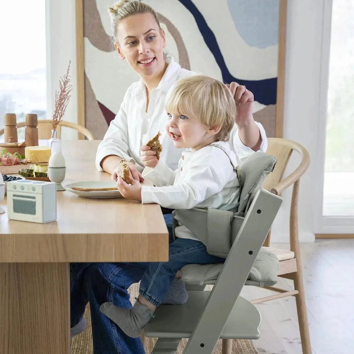 Stokke Tripp Trapp High Chair with Baby Set - Adjustable Ergonomic Wooden Chair for Toddlers & Kids, Glacier Green | Perfect for Dining, Feeding & Learning at Home
