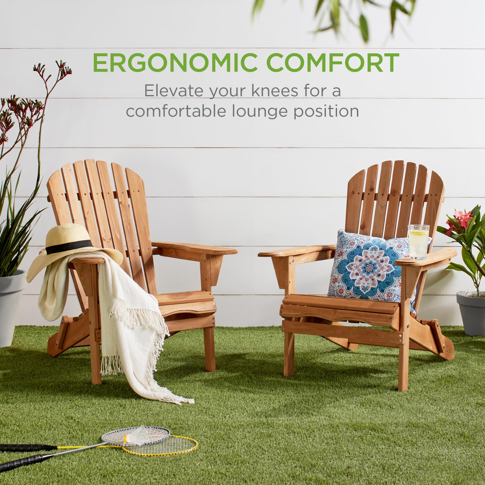 Best Choice Products Folding Adirondack Chair - Natural Wood Outdoor Lounge Chair with 350lb Weight Capacity for Patio, Garden, Yard & Fire Pit Relaxation - Perfect for Backyard, Poolside & Camping