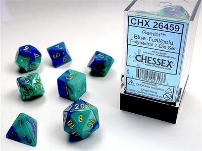 Gemini Polyhedral Dice Set - 7 Piece Blue Teal & Gold RPG Dice for Dungeons & Dragons, Pathfinder, and Tabletop Gaming