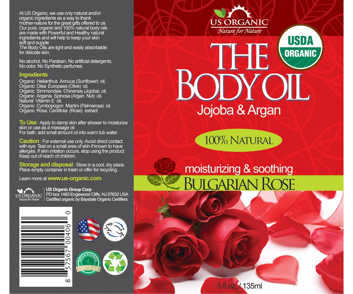 Organic Bulgarian Rose Body Oil with Jojoba & Argan Oil - USDA Certified, Vitamin E Enriched, Alcohol & Paraben Free - Romantic & Sensual Moisturizer for Dry Skin, Massage & Aromatherapy