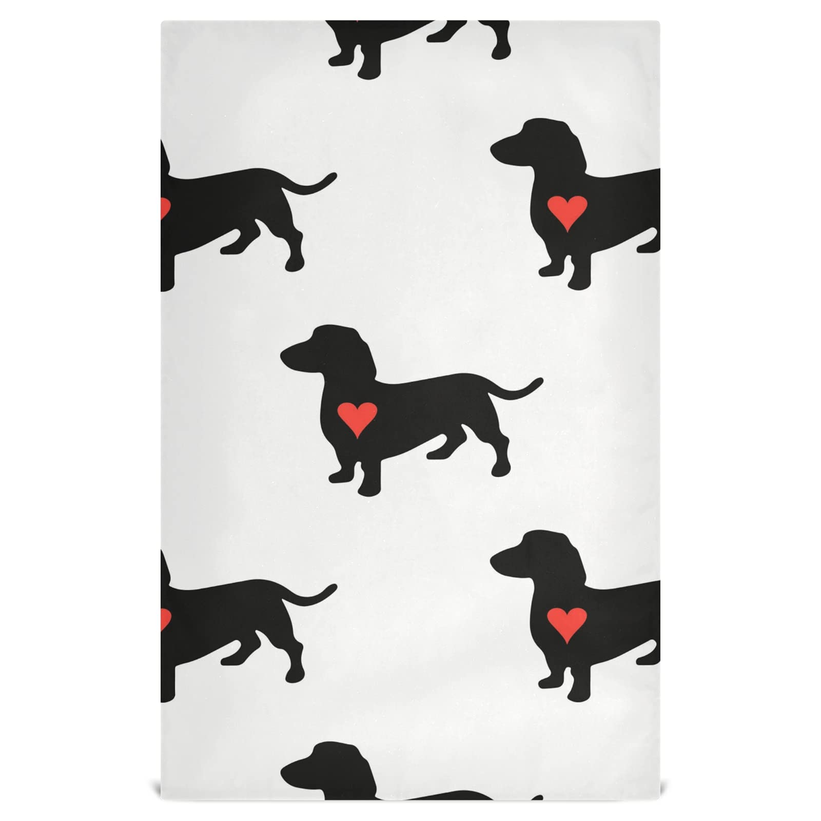 Cute Heart Dachshund Dog Kitchen Towels 4 Pack - Absorbent Reusable Dish Cloths, Hand Towels & Tea Towels (28x18 Inch) - Fast Drying Cleaning Cloths for Home, Bar, Restaurant & Gifts