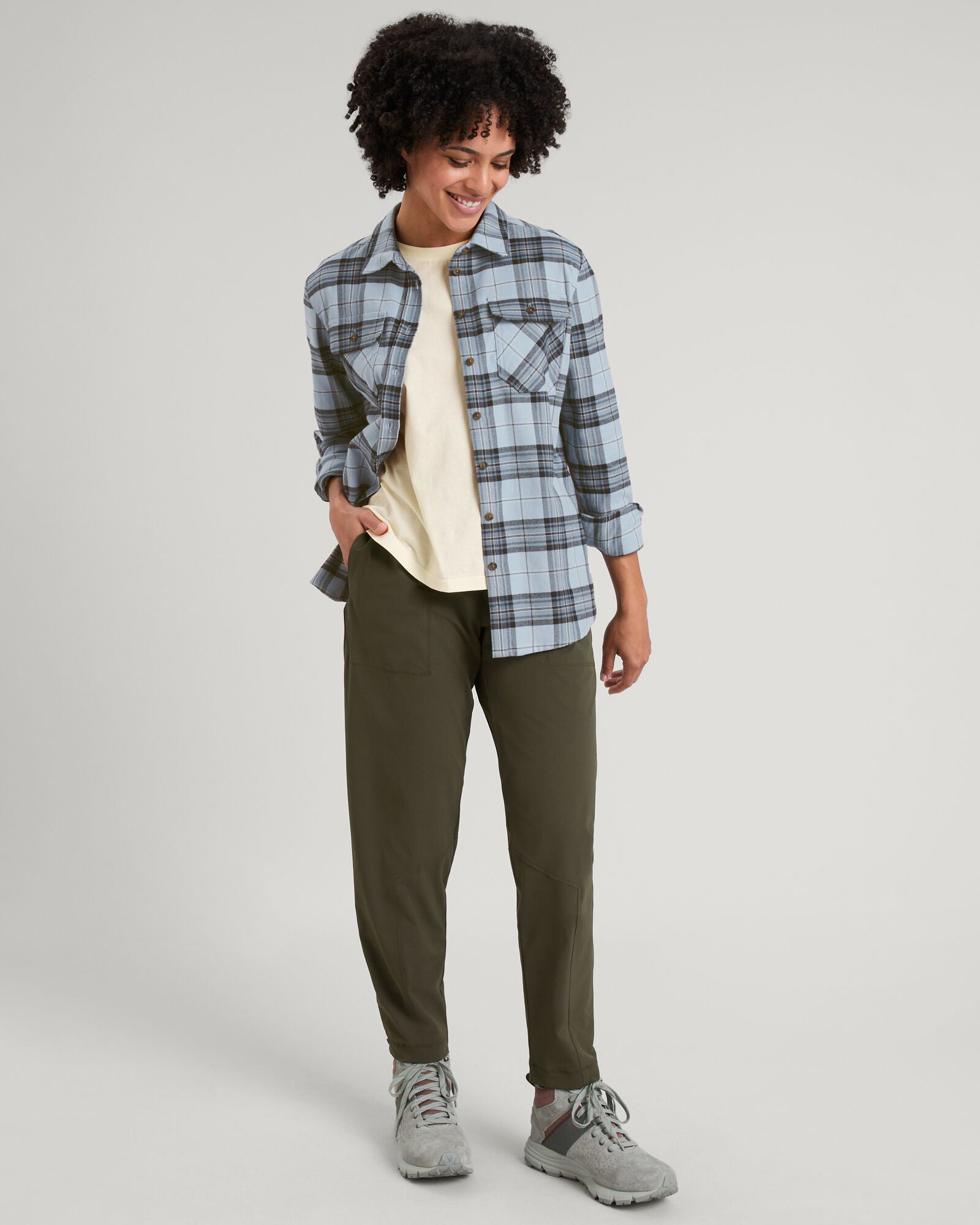 Carrillon Women's HF Long Sleeve Shirt - Ripple/Night Check Plaid Button Down Top for Office, Casual Wear & Fall Outfits