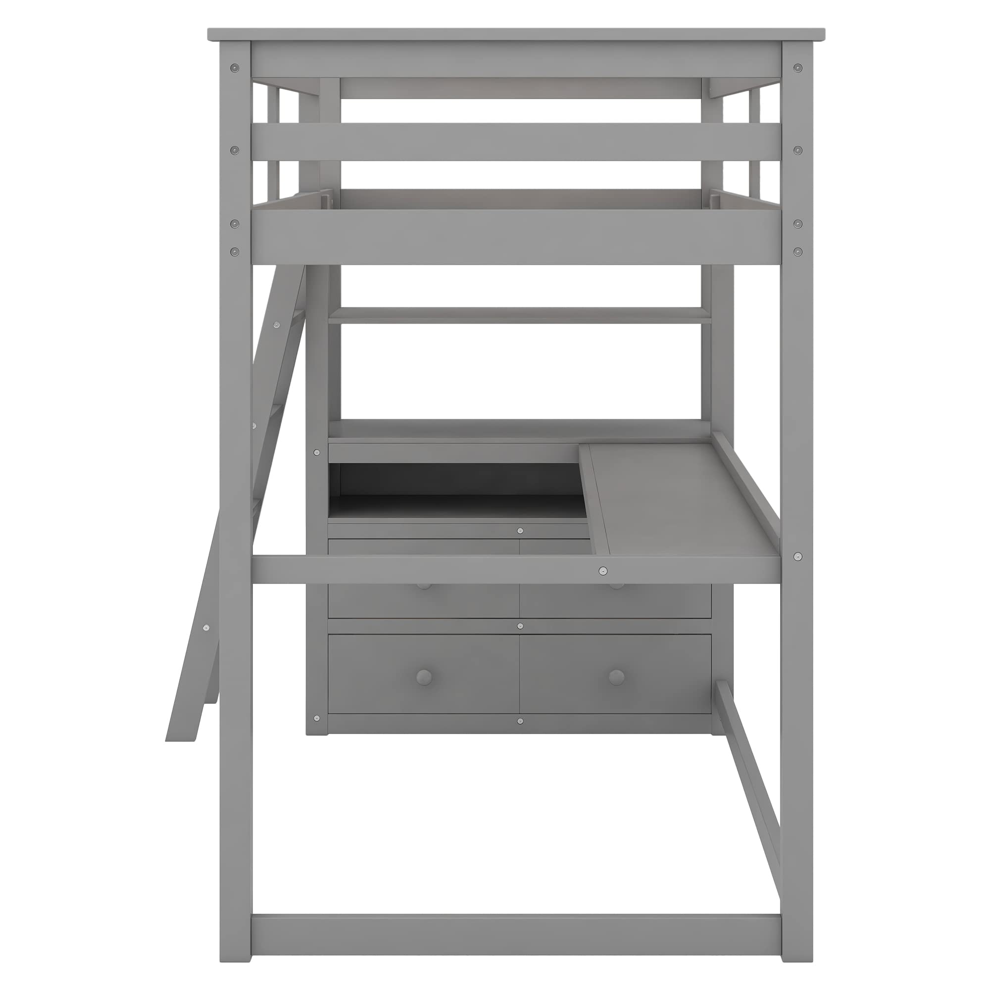 Bellemave Twin Loft Bed with Desk & Shelves - Sturdy Wooden Loft Bed Frame with Storage Drawers - Space-Saving Kids/Teens/Adults Bedroom Furniture (Twin Size, Gray) - Perfect for Small Rooms, Dorms & Apartments