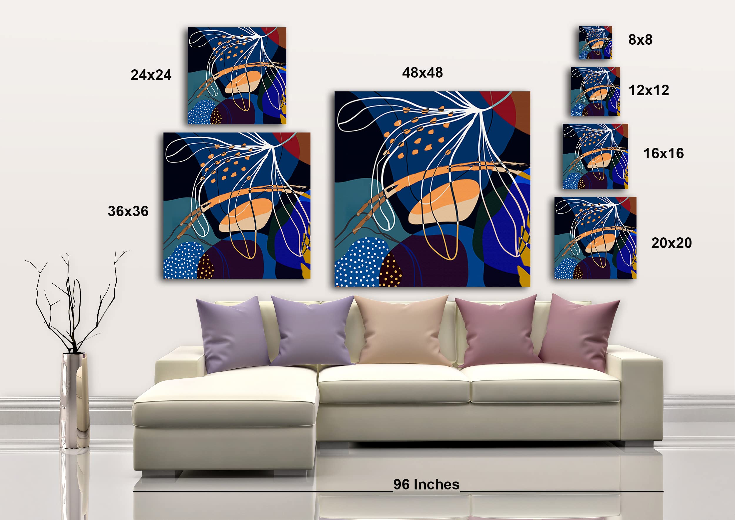 Boho Flower II - Square Wrapped Canvas Wall Art Print 20x20 Inches - Perfect for Living Room, Bedroom & Office Decor