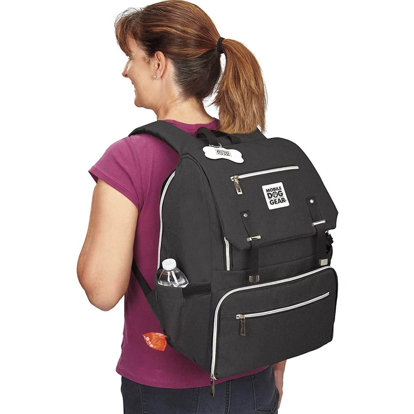 Mobile Dog Gear Black One Flap Week Away Backpack - Durable Pet Travel Backpack for Small Dogs & Cats - Perfect for Hiking, Camping & Airplane Travel