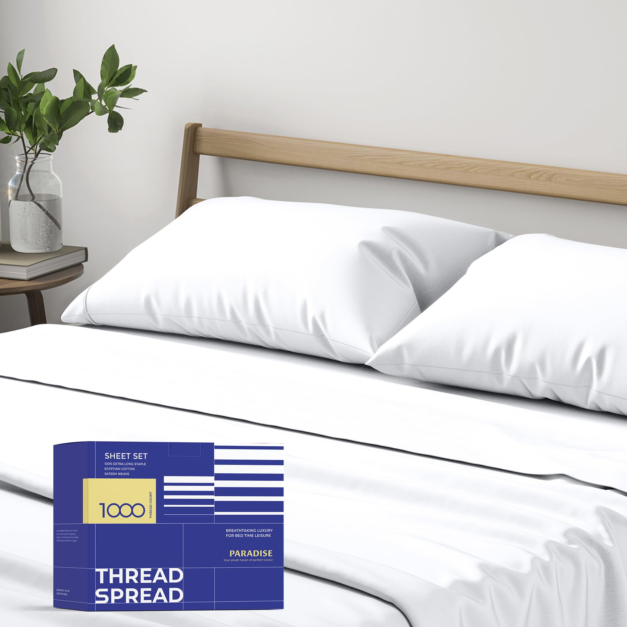 Luxury 100% Pure Egyptian Cotton Queen Sheet Set - 1000 Thread Count, 4-Piece Hotel Quality Bedding, 16
