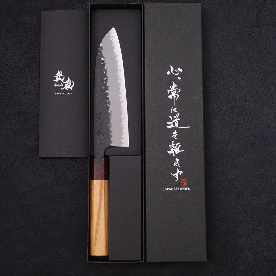 Premium Santoku Knife 170mm - Japanese Blue Super Steel, Stainless Clad, Kurouchi Tsuchime Finish with Zelkova Wood Handle - Perfect for Sushi, Vegetables & Meat Preparation