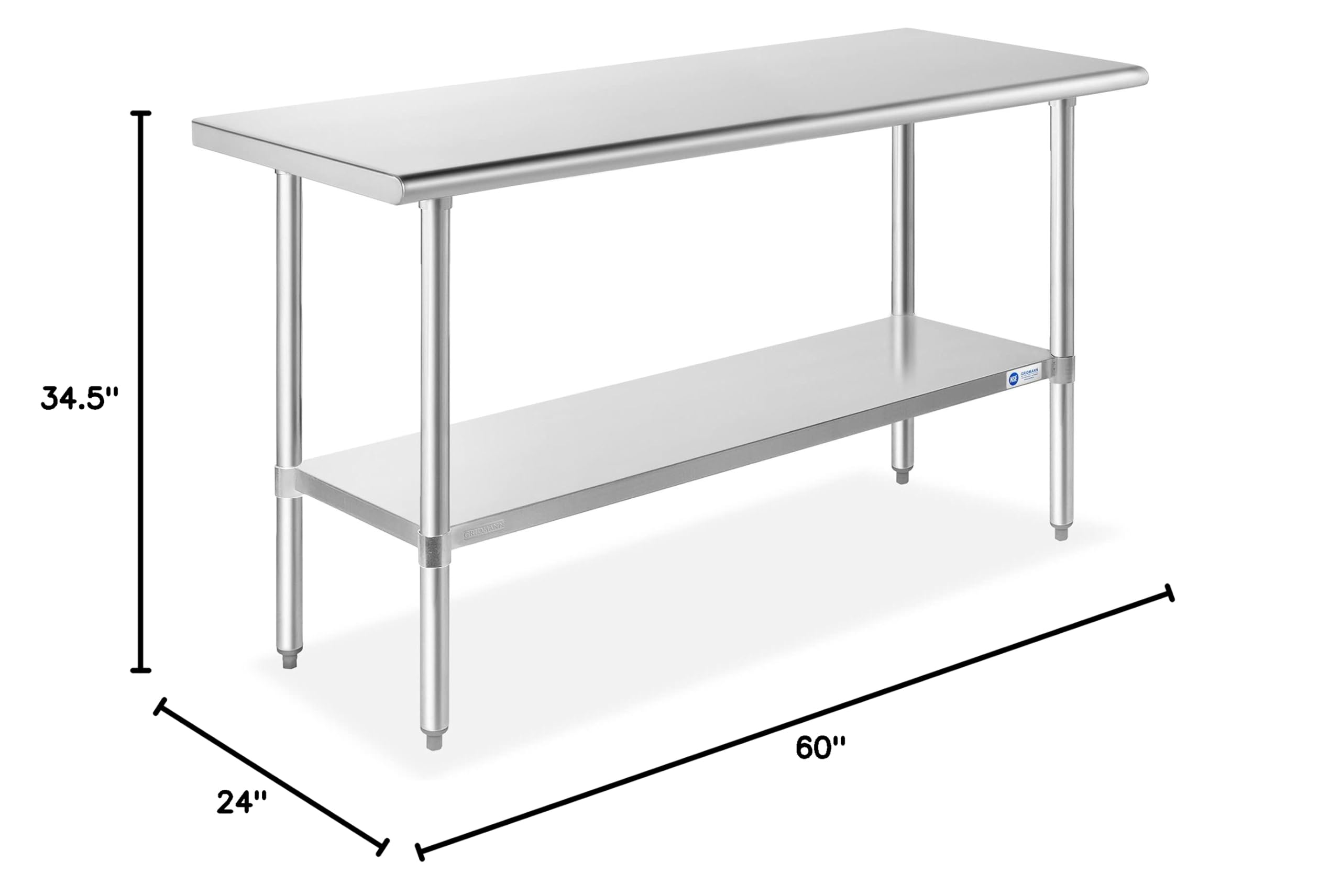 GRIDMANN 60 x 24 Inch NSF Certified Stainless Steel Work Table - Commercial Kitchen Prep Table with Undershelf for Restaurant, Bakery & Home Use - Perfect for Food Prep, Cooking & Baking