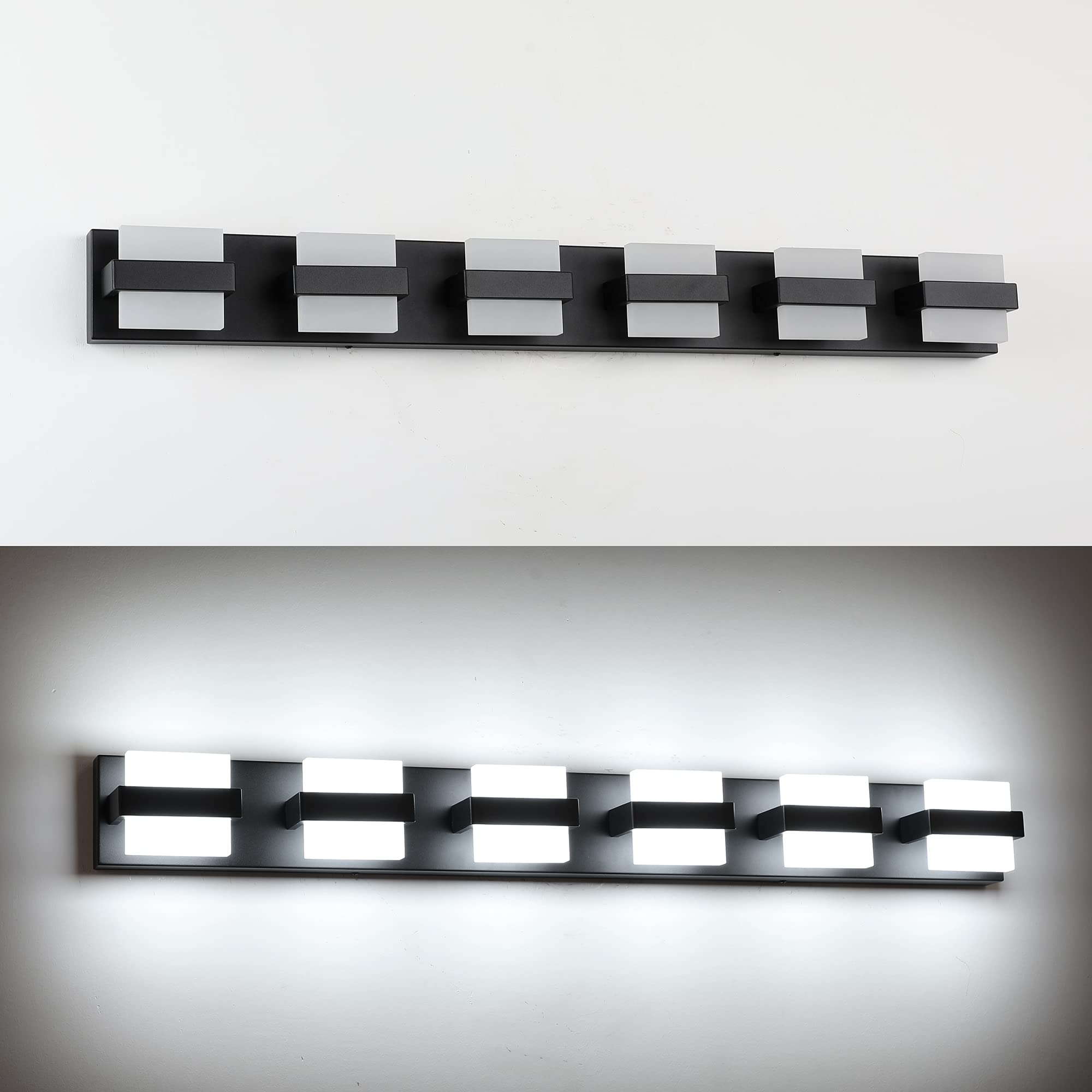 SOLFART 6-Light Black Modern LED Vanity Light - 41 Inch Dimmable Bathroom Mirror Lighting Fixture with White Light | Perfect for Bathroom, Powder Room, Dressing Room & Makeup Area