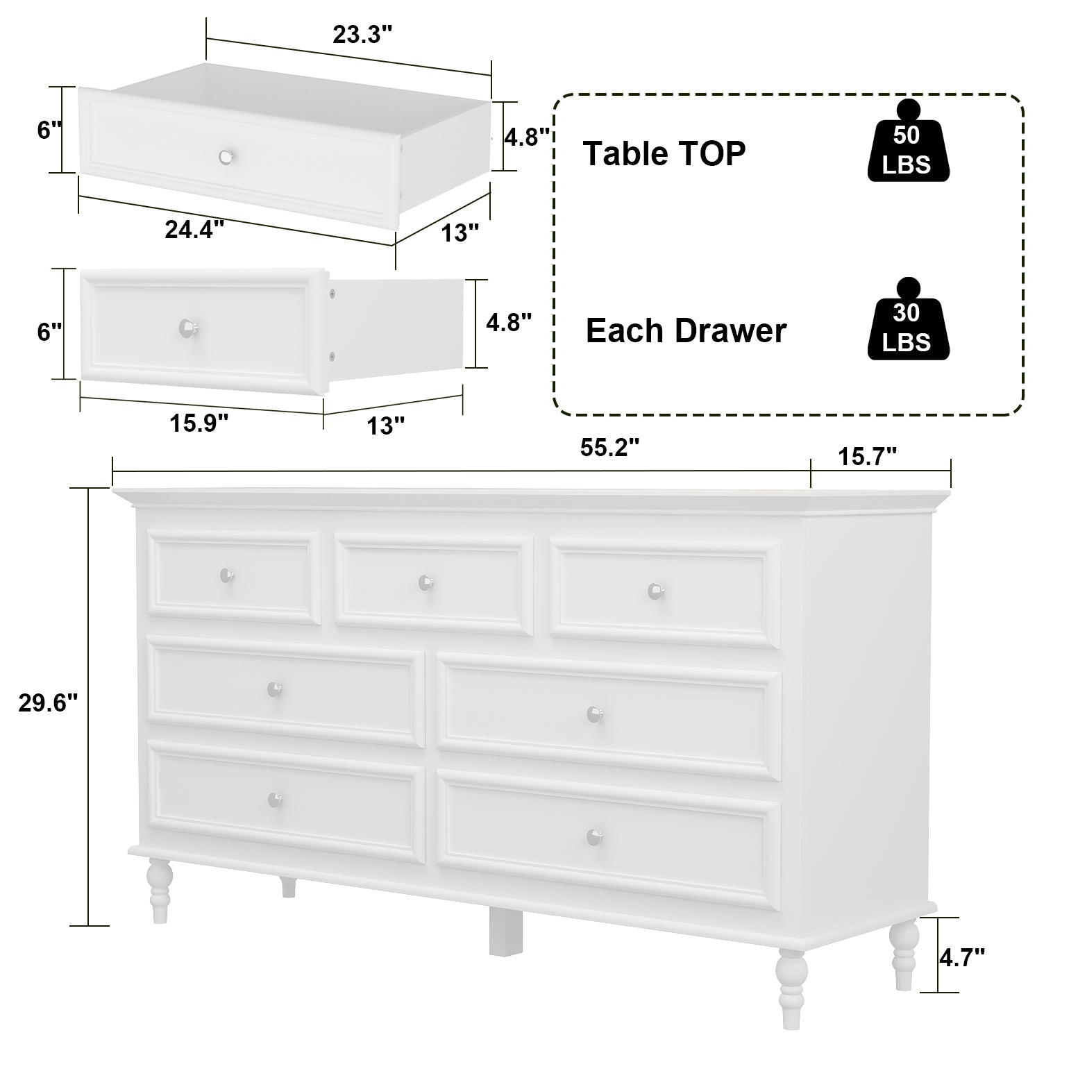 7-Drawer Wide Storage Cabinet - Stylish Organizer Dresser for Living Room, Bedroom & Office - Perfect for Clothes, Toys & Home Organization