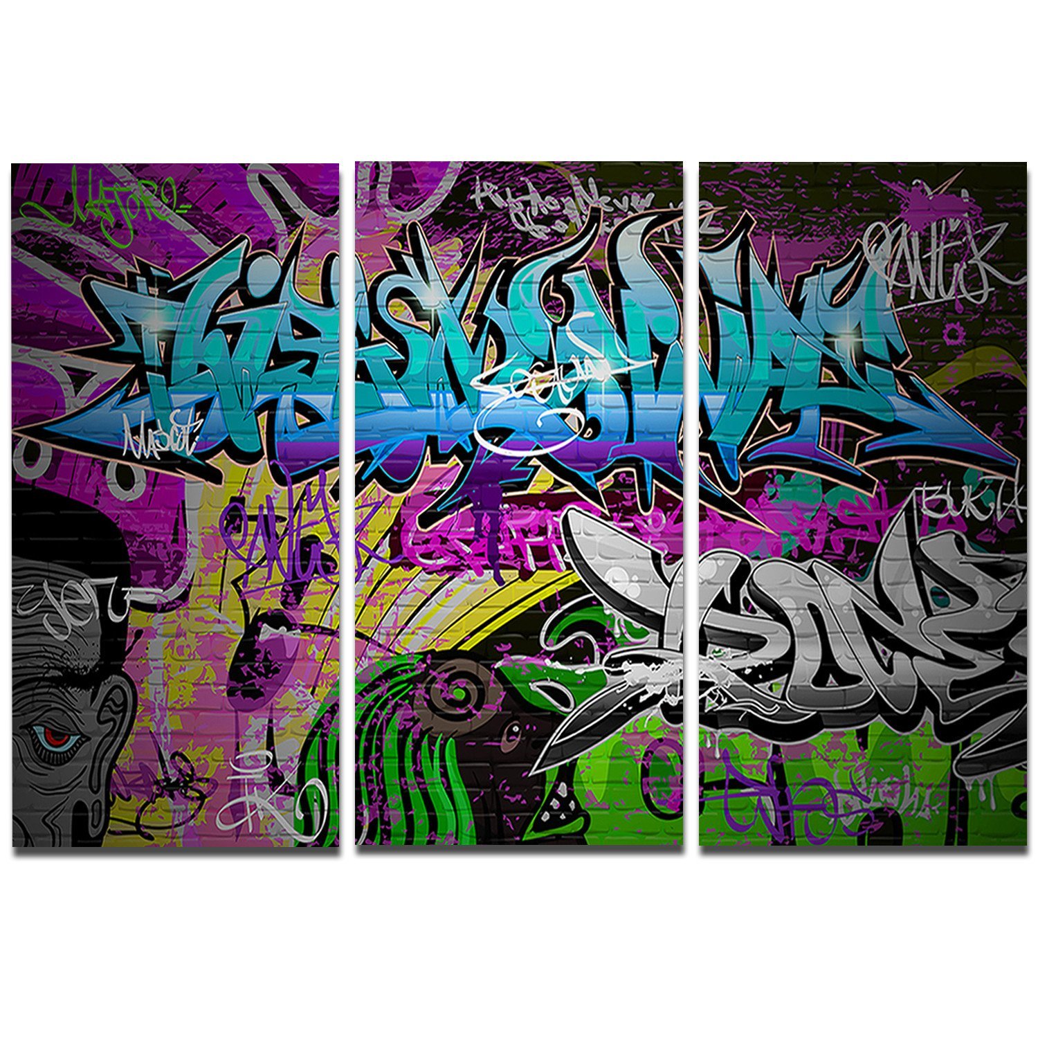 Abstract Street Art Metal Wall Decor - 3 Panel Graffiti Urban Art Painting for Home & Office - 36x28 Inches - MT6931 - Perfect for Living Room, Bedroom, or Studio Wall Art