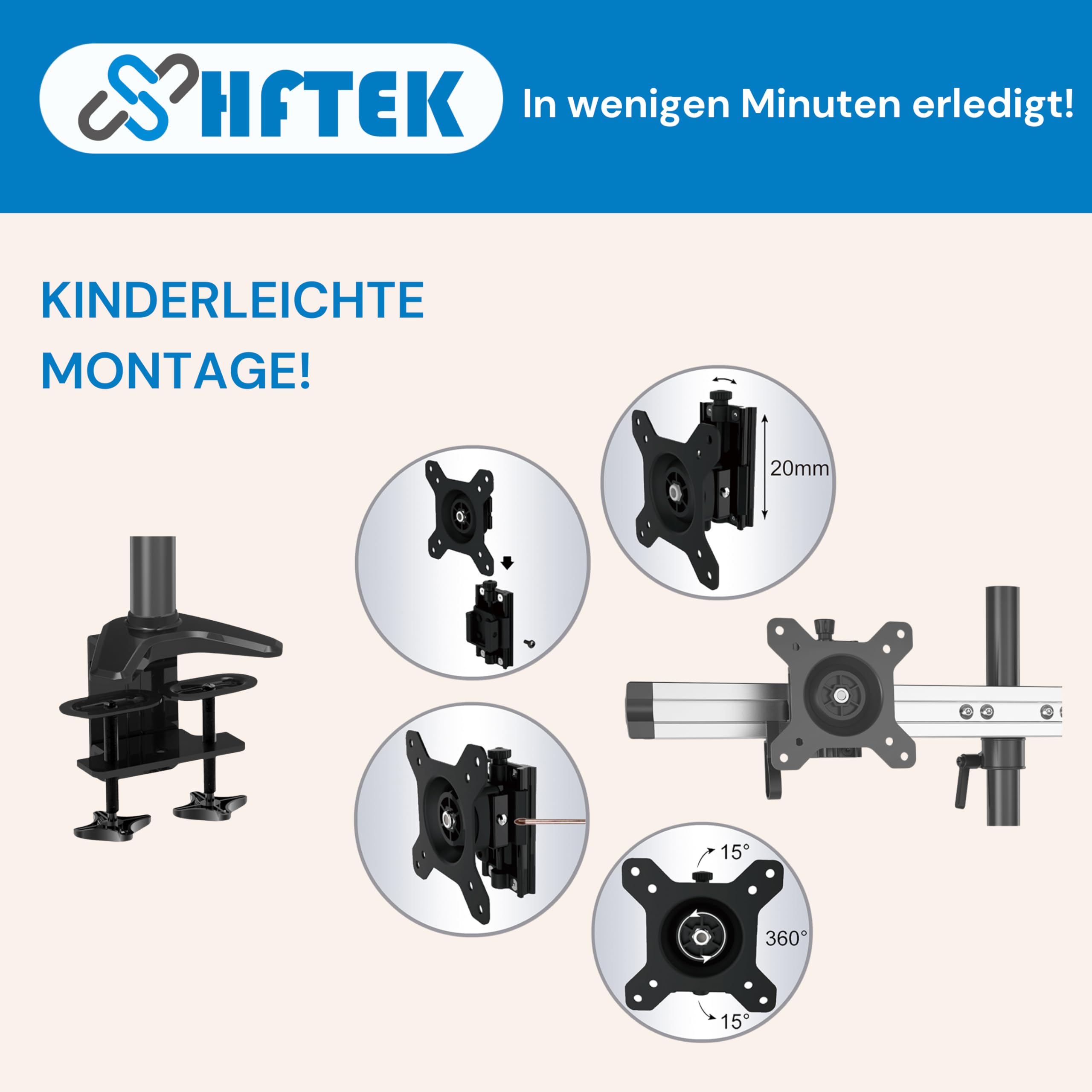 HFTEK Triple Monitor Stand for 15