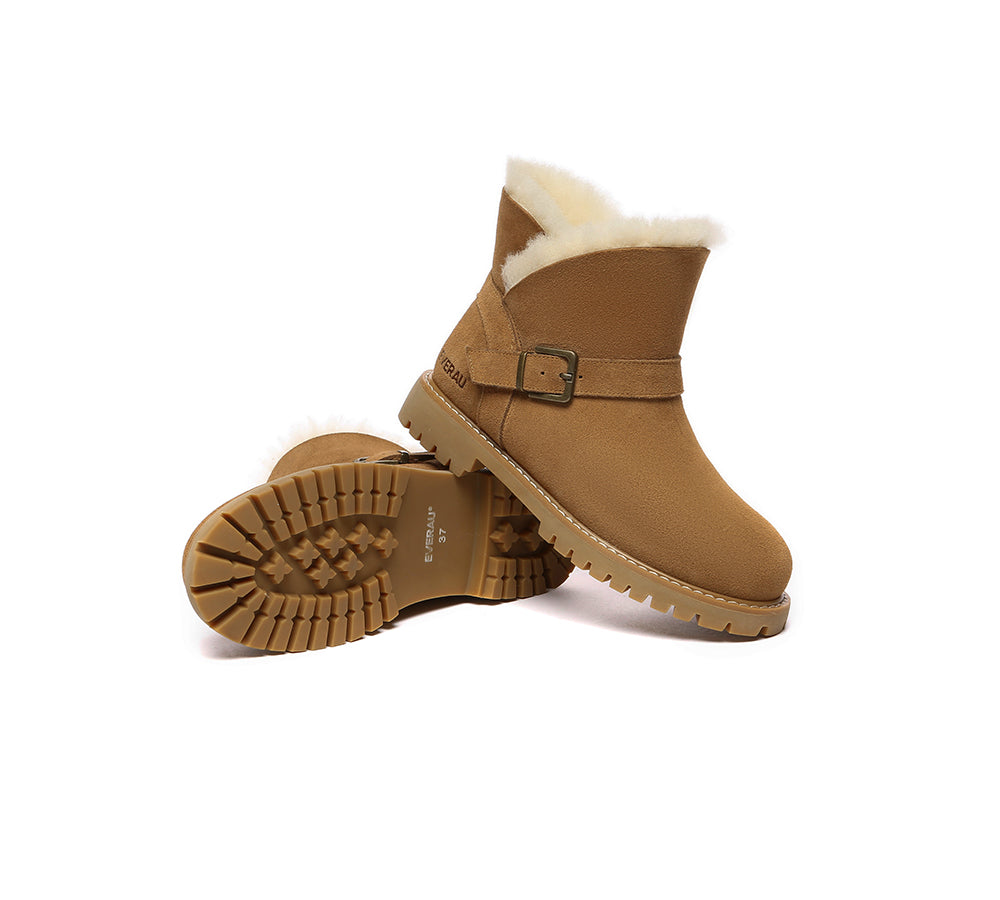EVERAU® Women's UGG Boots - Genuine Sheepskin & Wool Ankle Boots with Buckle Decor for Winter Warmth | Perfect for Snow, Casual Outfits & Cold Weather Comfort