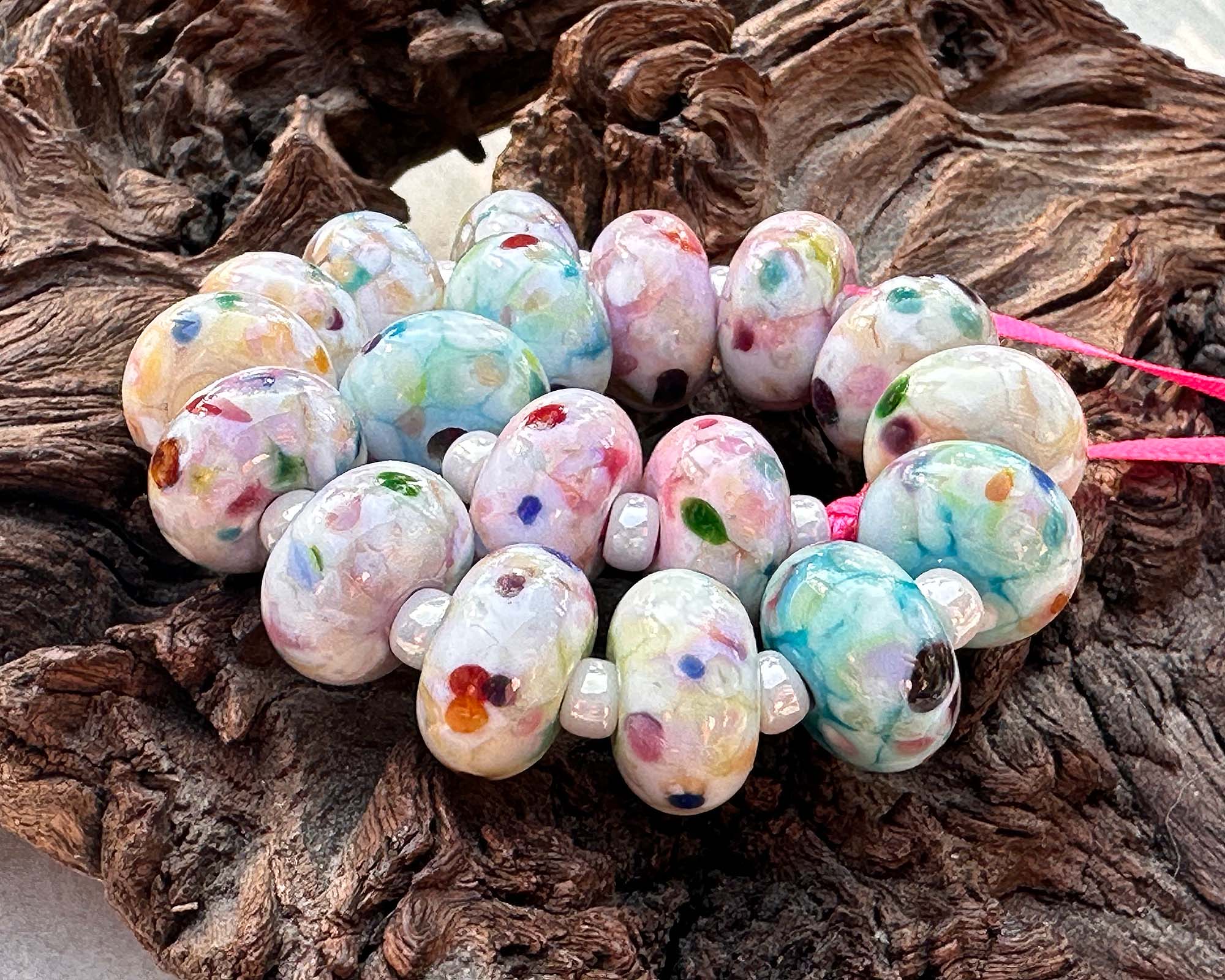 18 Pastel Mosaic Lampwork Glass Beads Set for Jewelry Making - DIY Bracelet, Necklace & Craft Projects - Perfect for Boho, Handmade & Gift Creations