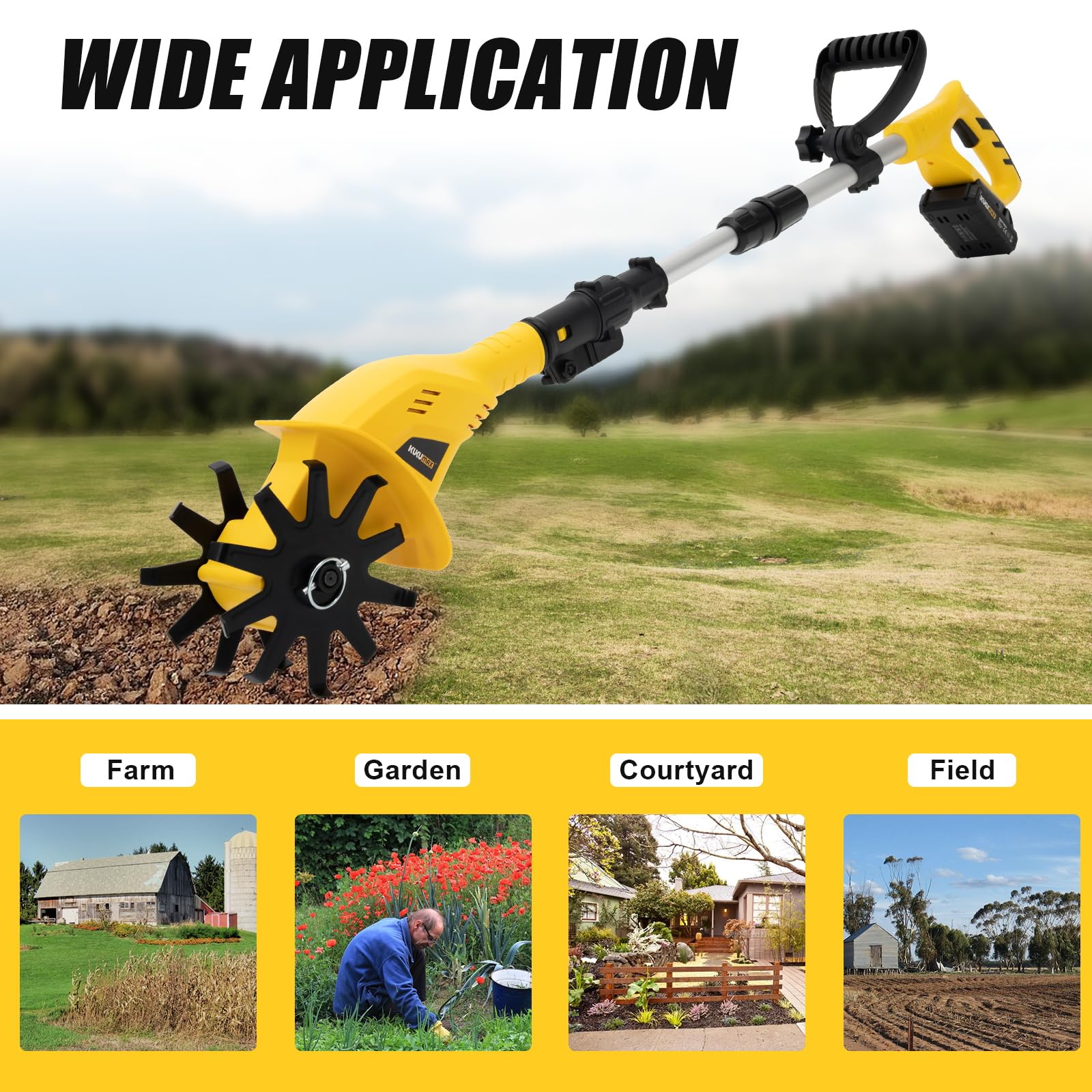Cordless Electric Tiller Cultivator - 3.9In Wide & 6.7In Deep Garden Rototiller for Lawn, Gardening & Soil Cultivation | Perfect for Home Gardens, Flower Beds & Vegetable Patches