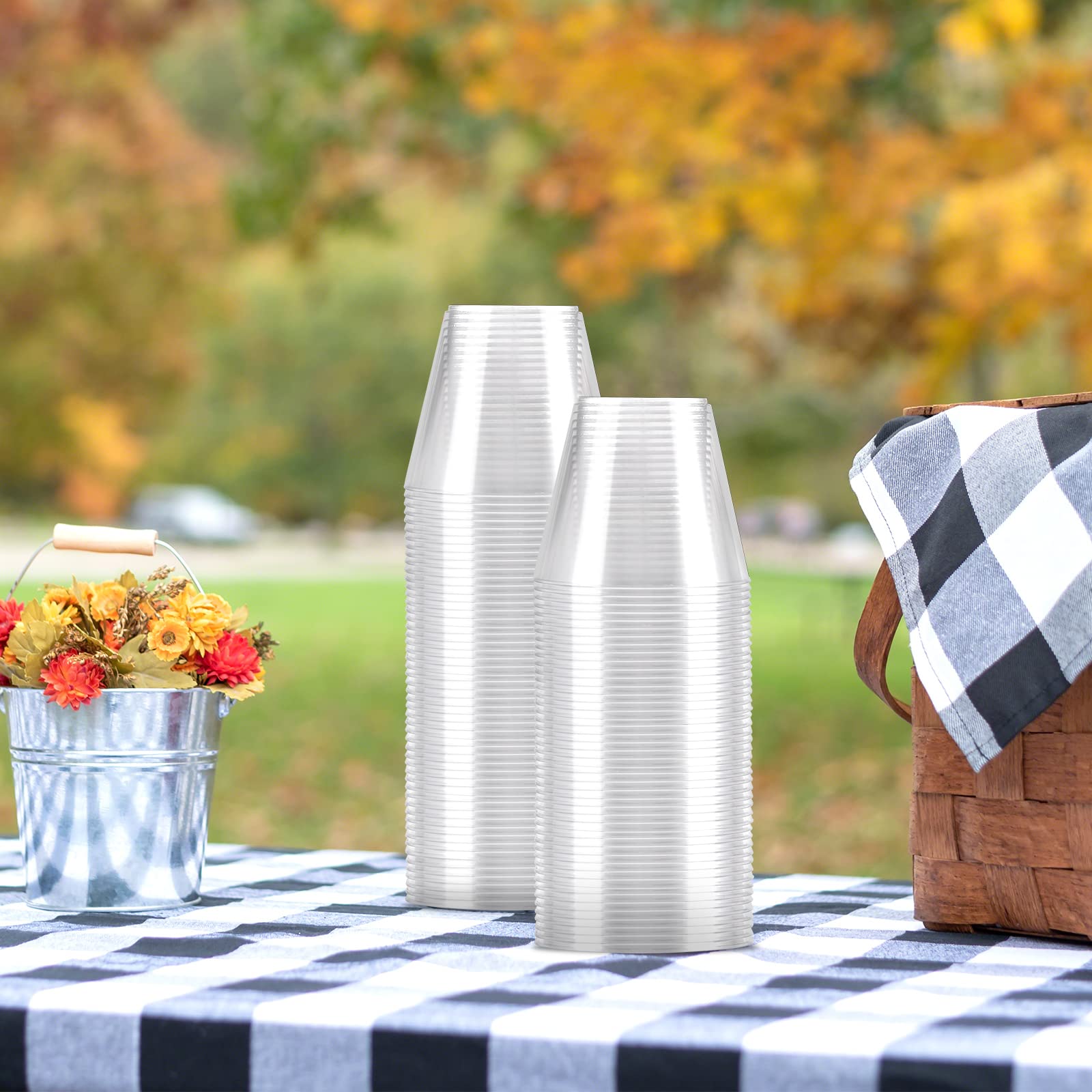 EASERCY 9 Oz Clear Plastic Cups - 100 Pack Disposable & Recyclable Party Cups for Wine, Cocktails, Weddings, and Elegant Events - Perfect for Home Decor, Bridal Showers, and Celebrations